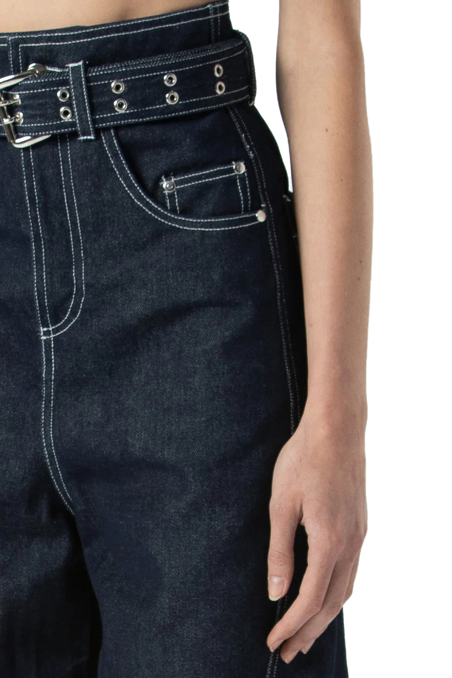 BELTED DENIM TROUSERS NAVY 4