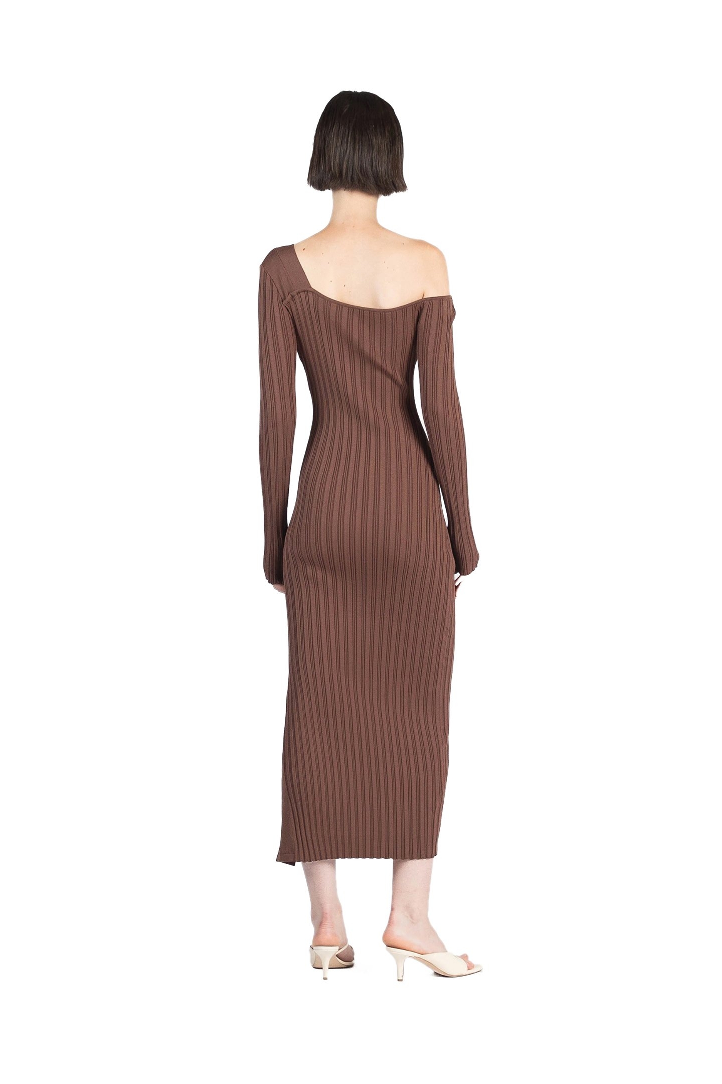 ASYMETRIC FITTED DRESS BROWN 2