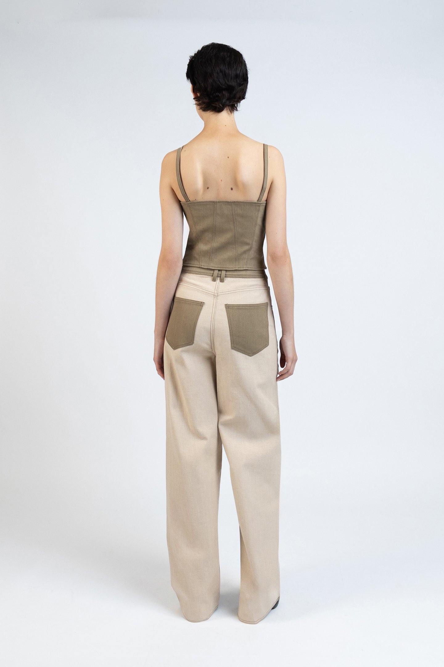 REVERSE DENIM BAGGY TROUSERS KHAKI 2