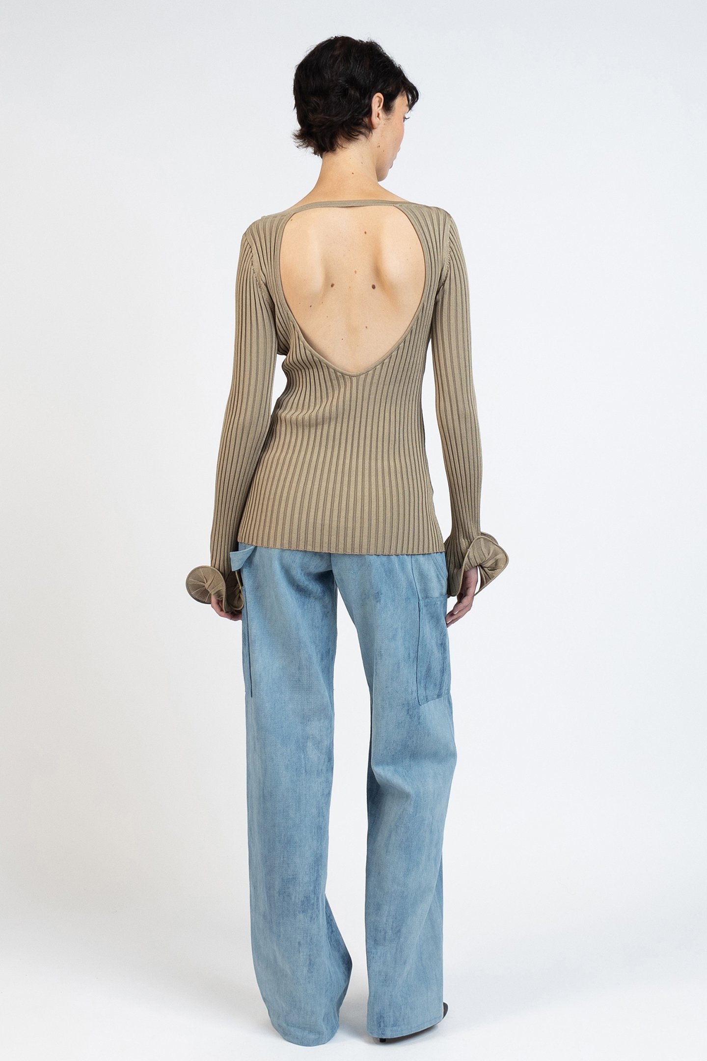 KNIT FITTED LONGLEEVE TOP STRIPED KHAKI/ BROWN 2