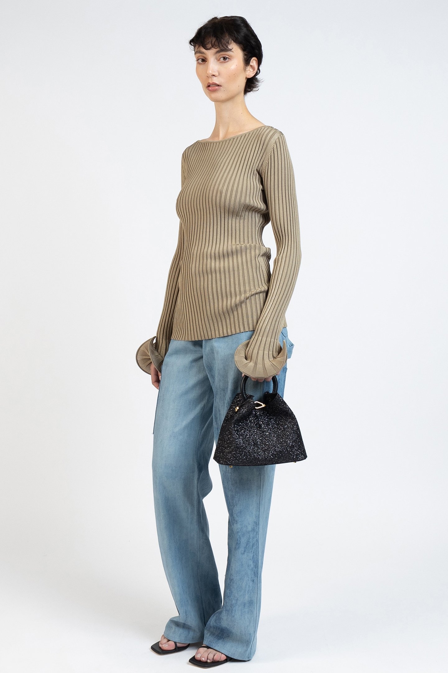 KNIT FITTED LONGLEEVE TOP STRIPED KHAKI/ BROWN 3