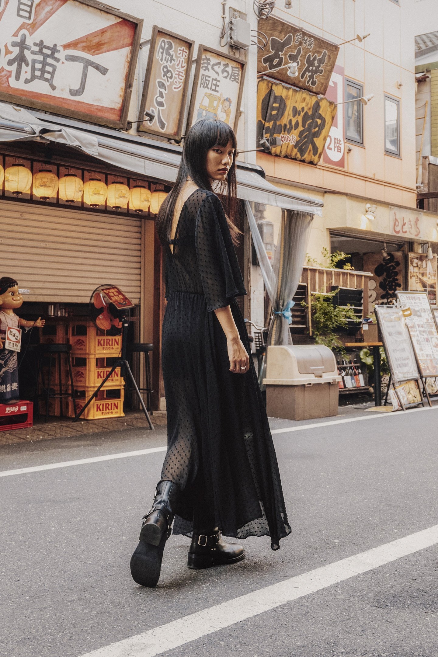 THE BLACK LONG RUFFLE DRESS 2