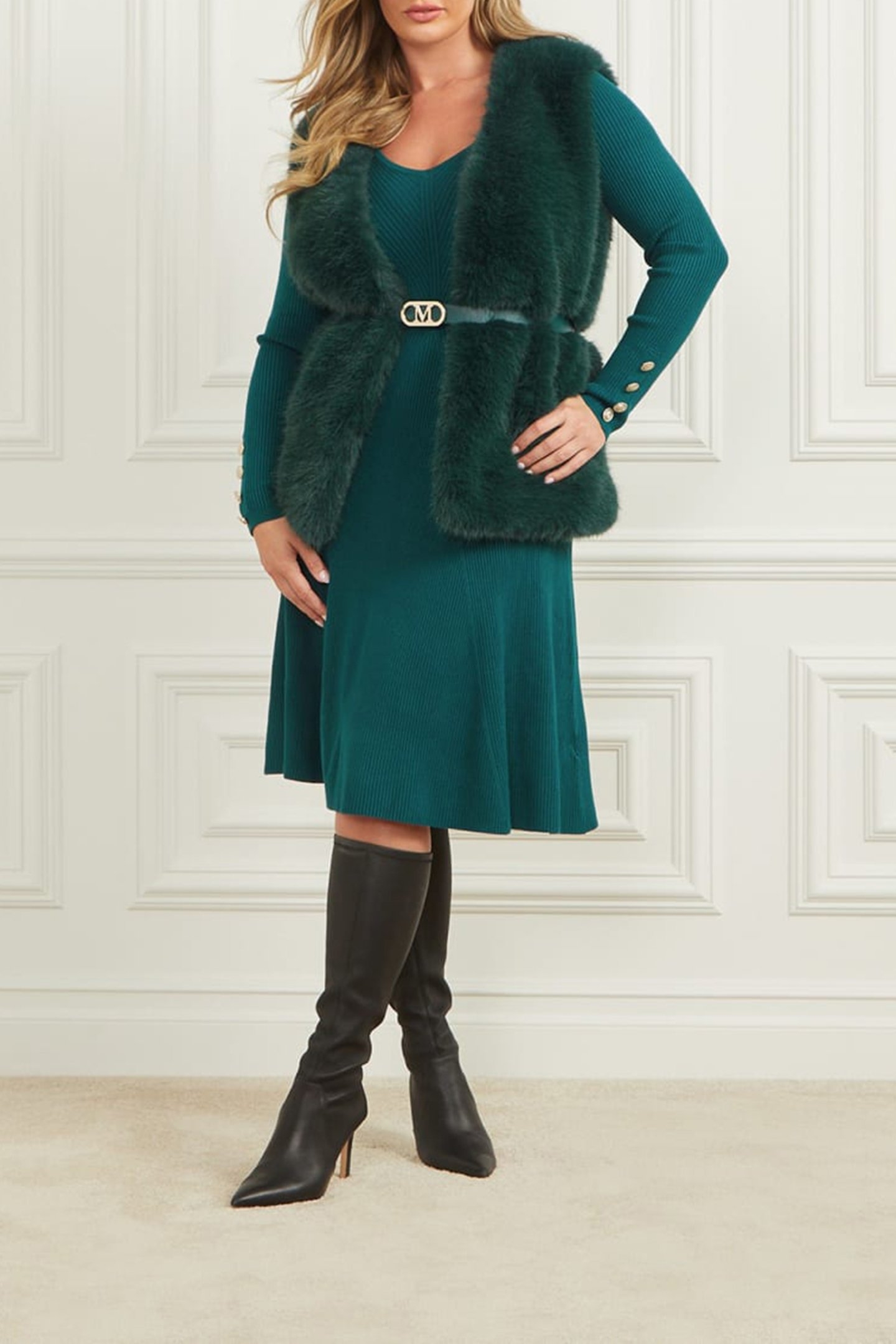 CHLOE FUR VEST FERN MOSS GREEN MULT 4