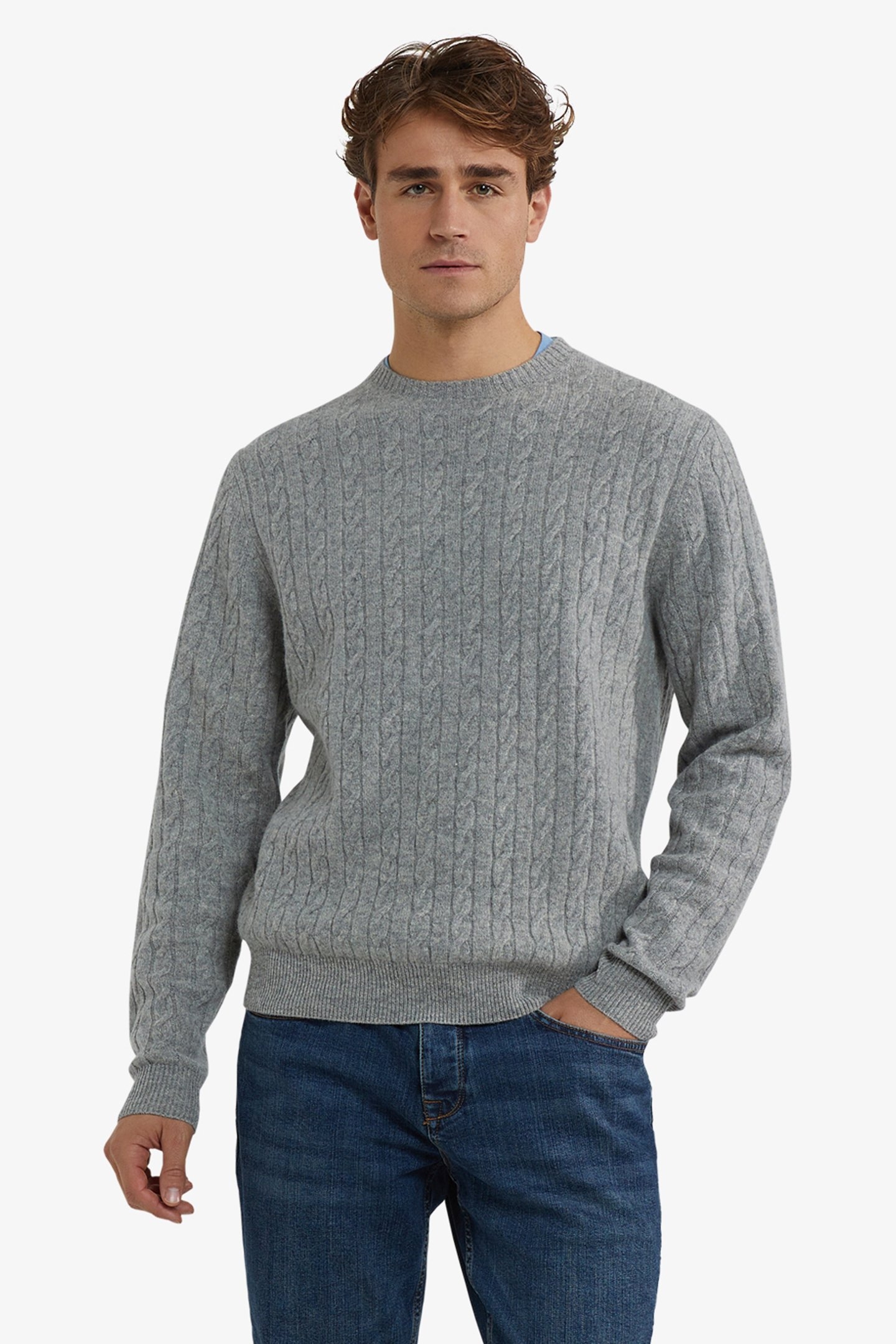 CABLE CREW NECK SWEATER MEDIUM GREY MELANGE 1