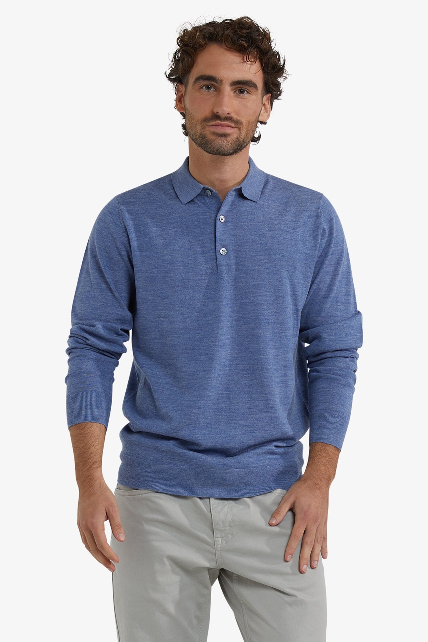 FINE MERINO POLO LONG SLEEVE VINTAGE BLUE 1