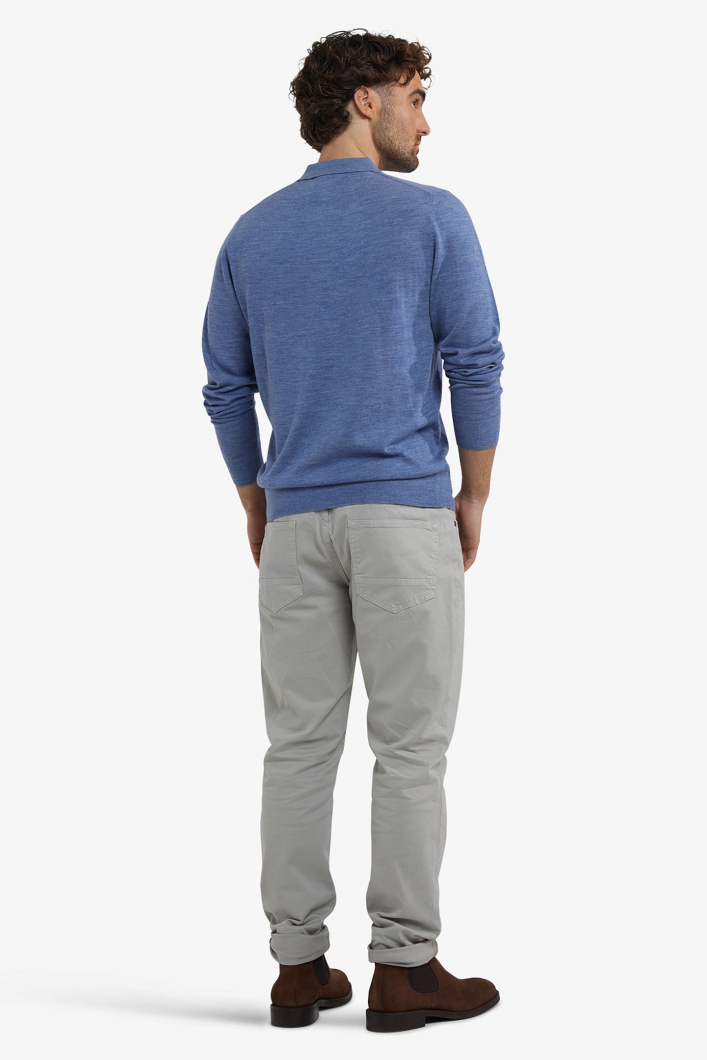 FINE MERINO POLO LONG SLEEVE VINTAGE BLUE 3