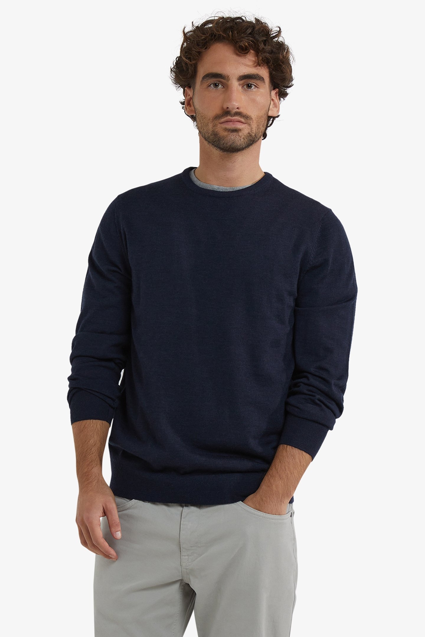 FINE MERINO C-NECK SWEATER NAVY 1