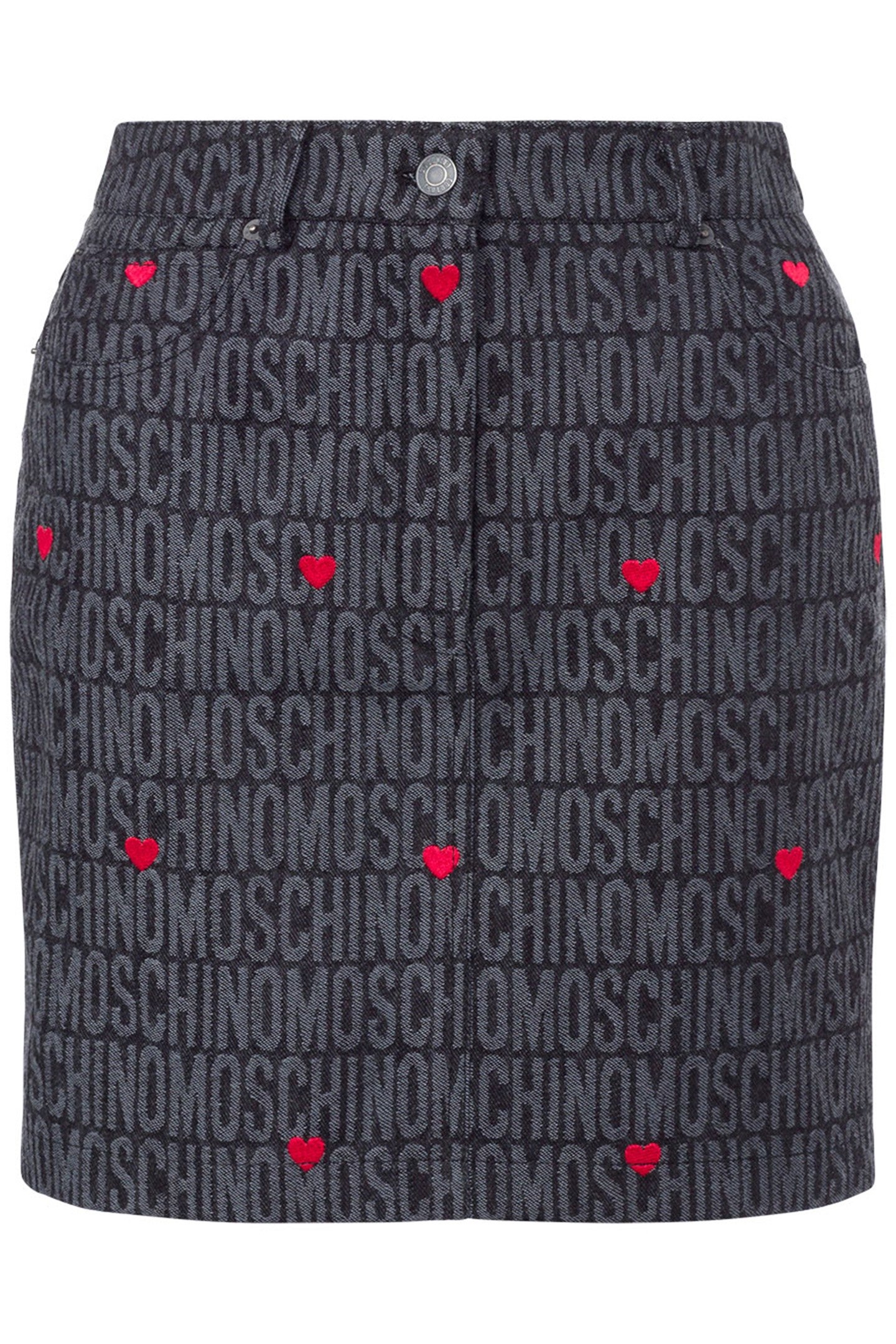 BLACK DENIM MINI SKIRT WITH ALLOVER LOGO HEARTS BLACK 3