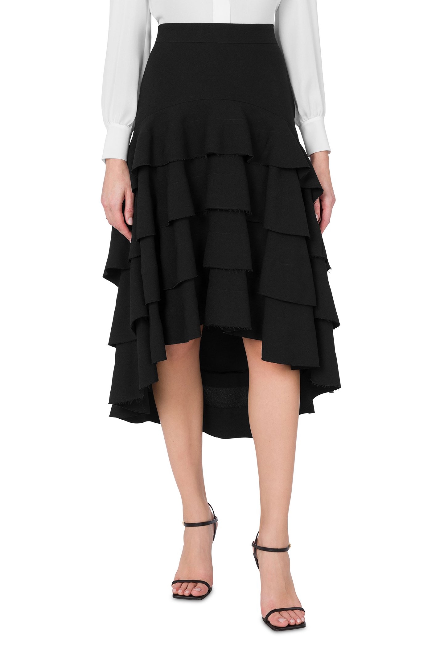 CREPE MIDI SKIRT WITH RUFFLES BLACK 1