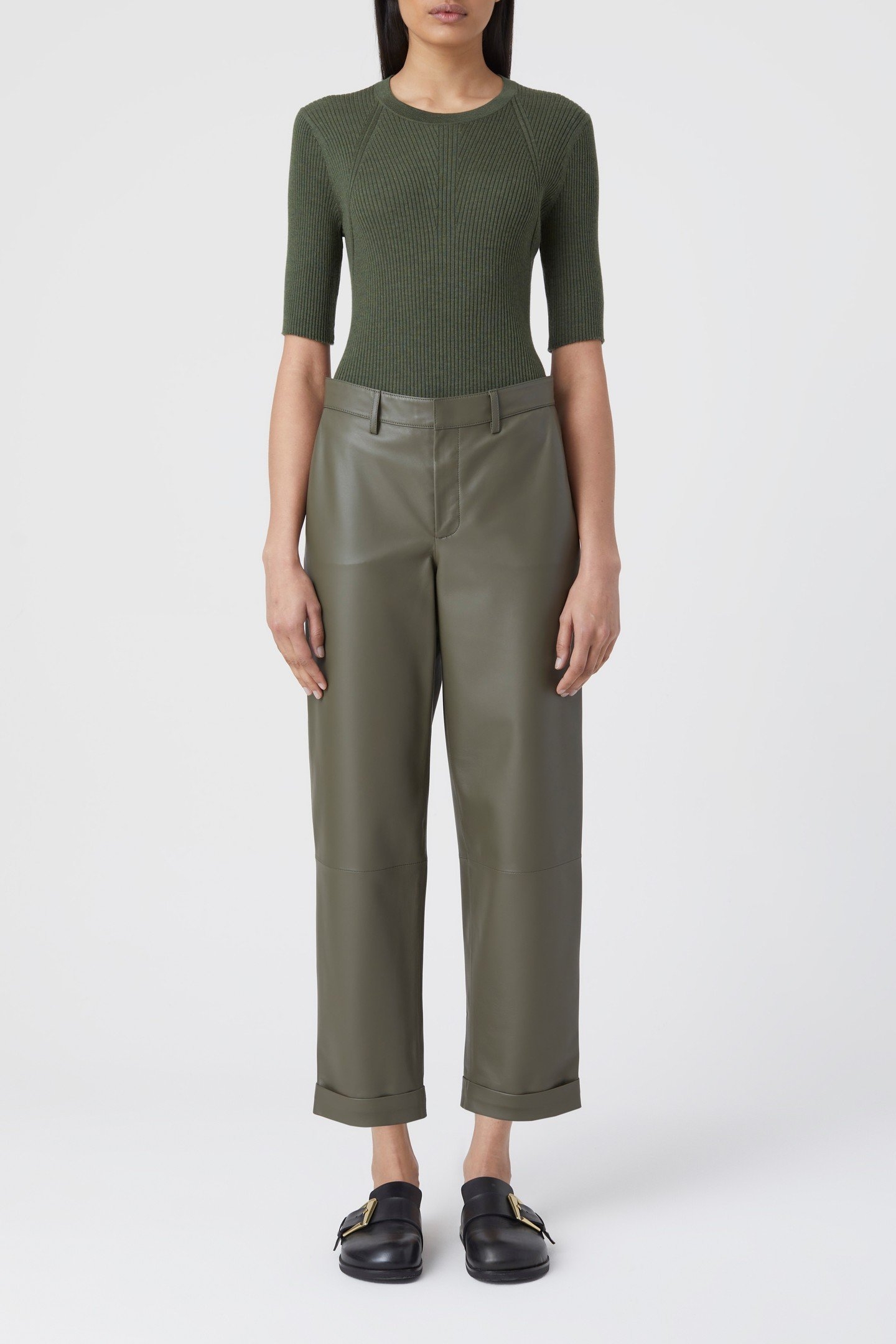 CREW NECK SHORT SLEEVE KNITS ARMY GREEN 2