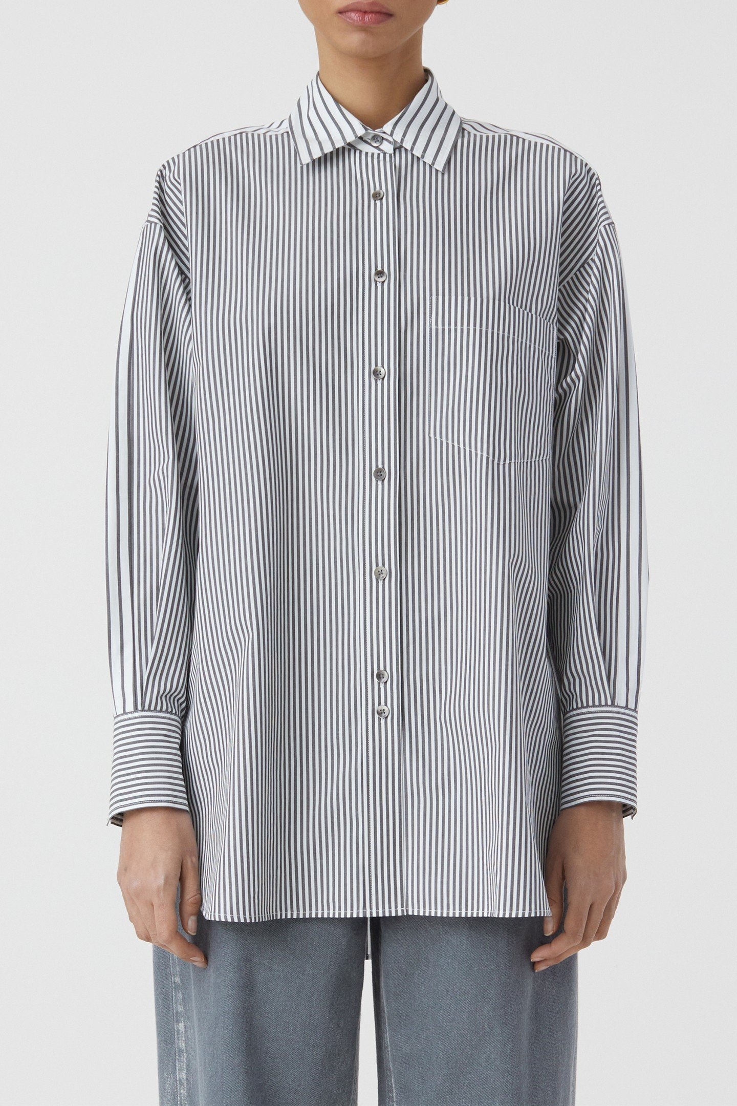 CHESTPOCKET LONG SLEEVE BLOUSE SHIRT CHARCOAL 1