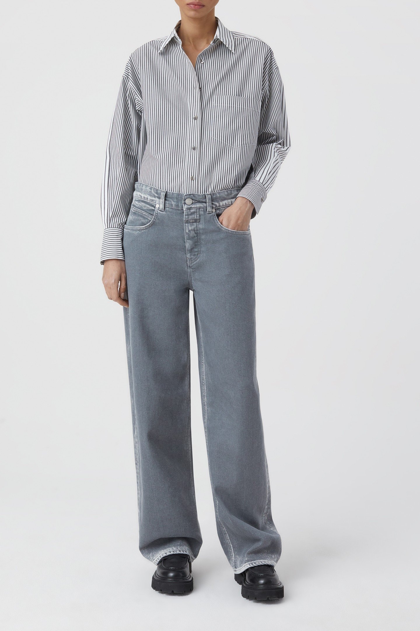 CHESTPOCKET LONG SLEEVE BLOUSE SHIRT CHARCOAL 2