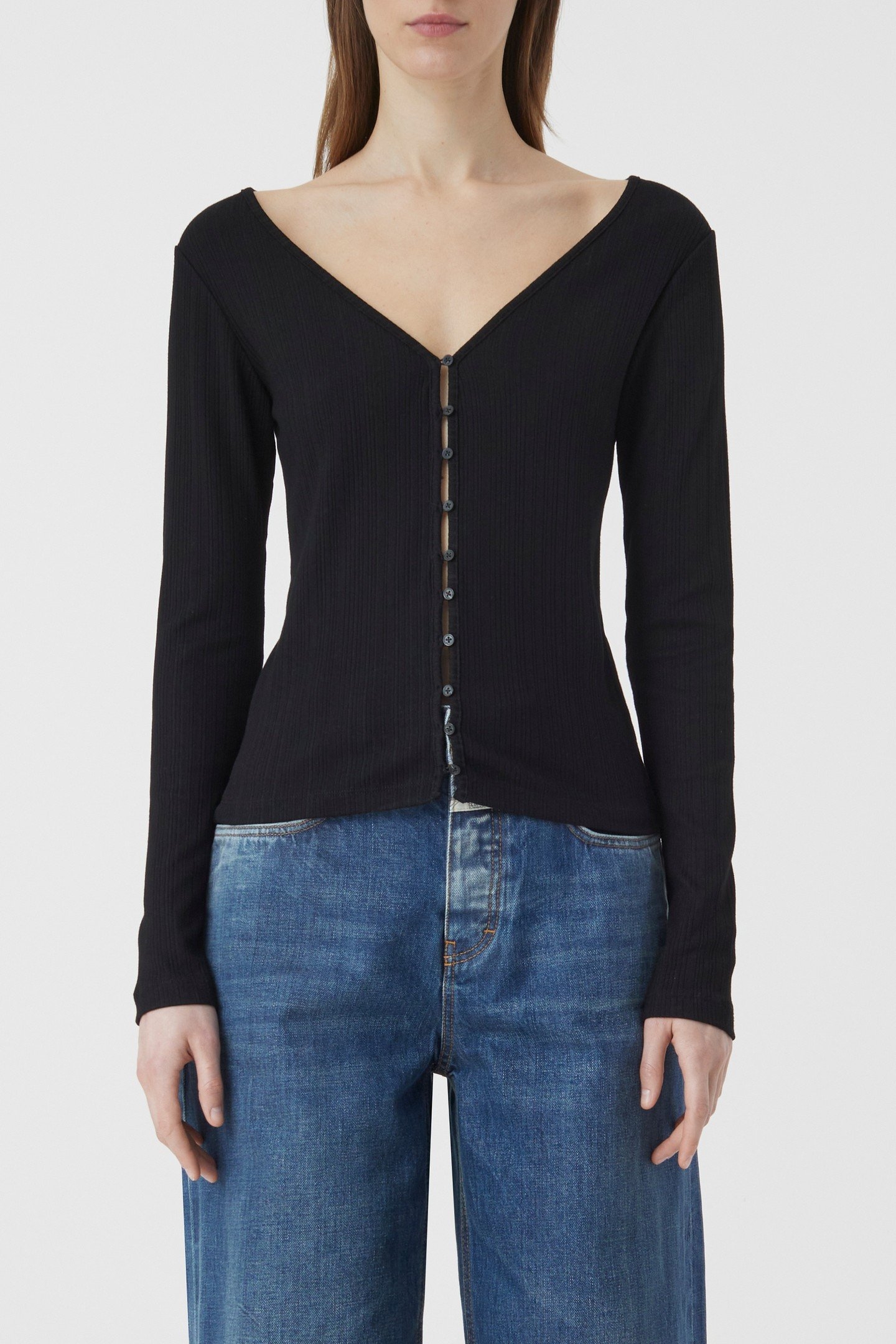 V NECK CARDIGAN T-SHIRTS BLACK 3