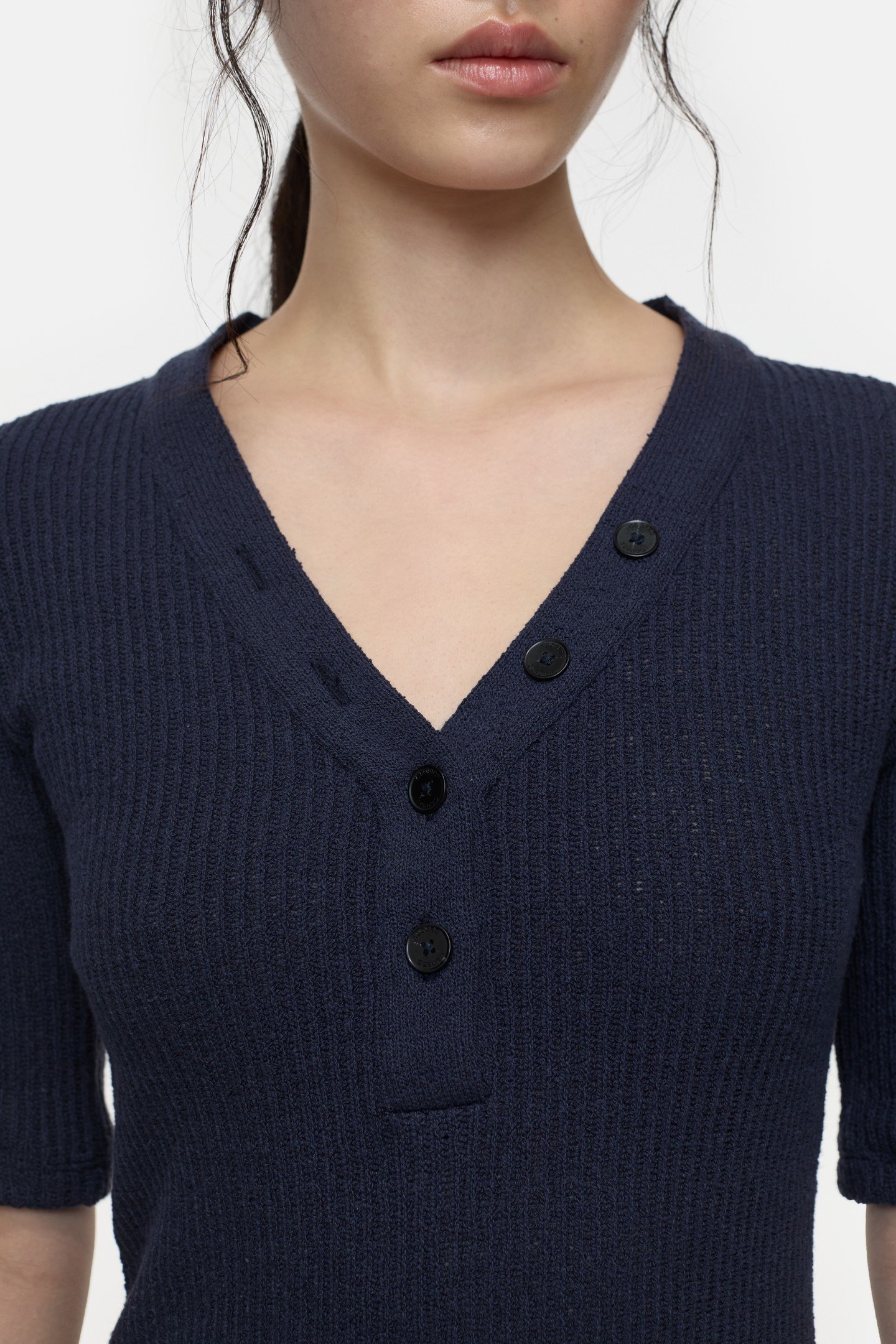 HALF PLACKET V NECK T-SHIRTS DARK NIGHT 5