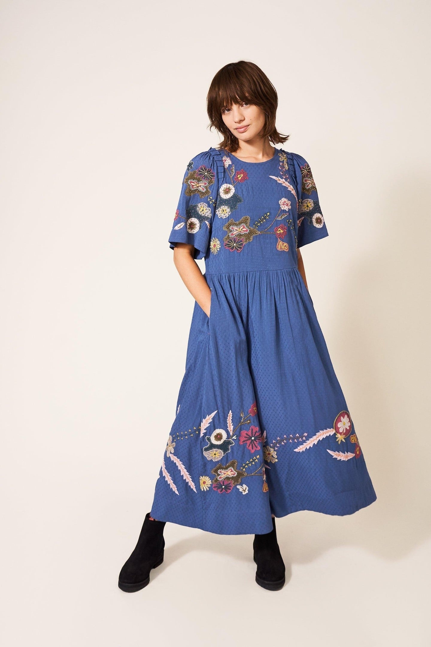 PIPPA EMBROIDERED MIDI DRESS BLUE MULTI 1