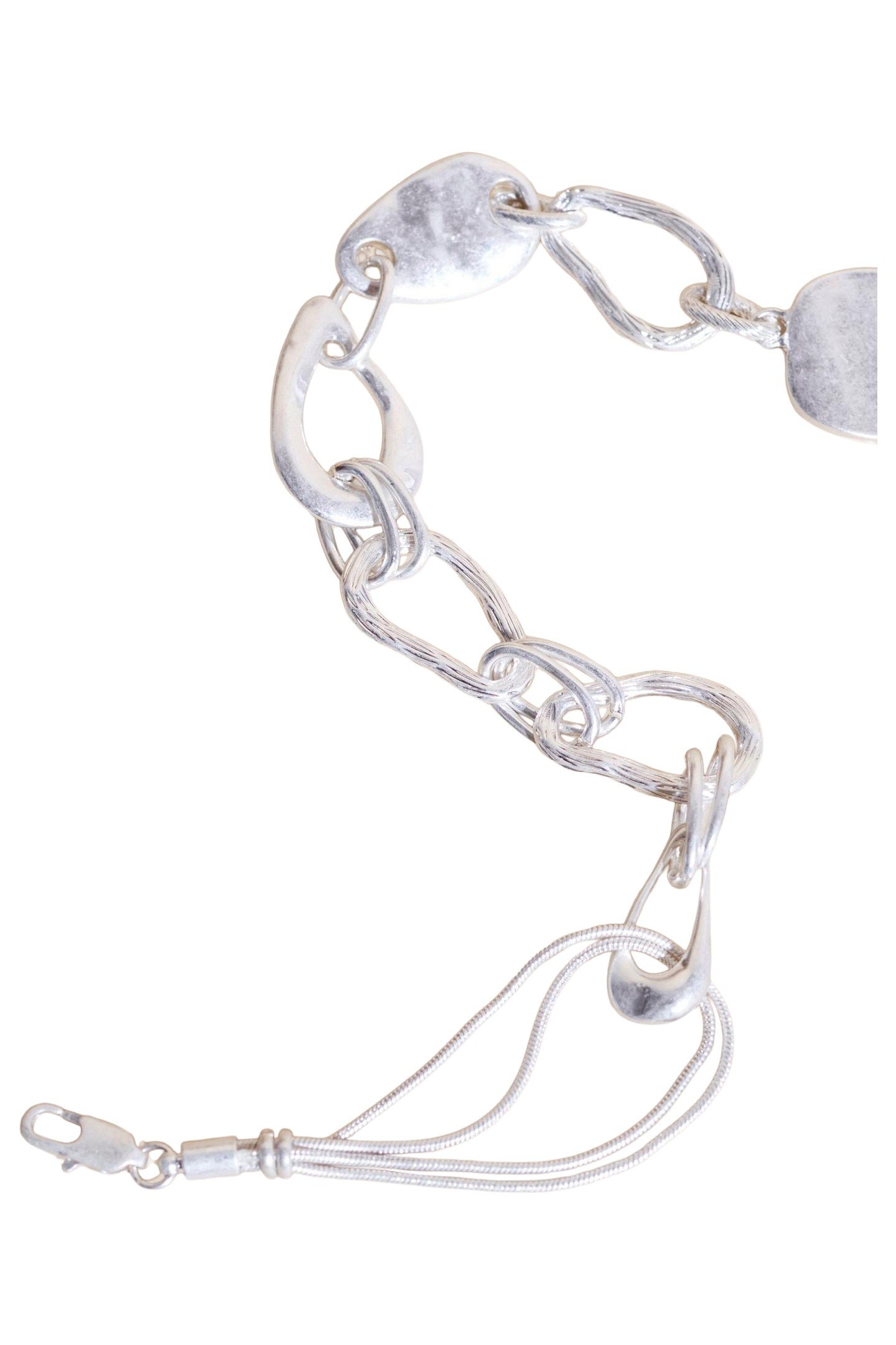 LARGE LINK HAMMERED NECKLACE SILVER TONE METALLIC 2