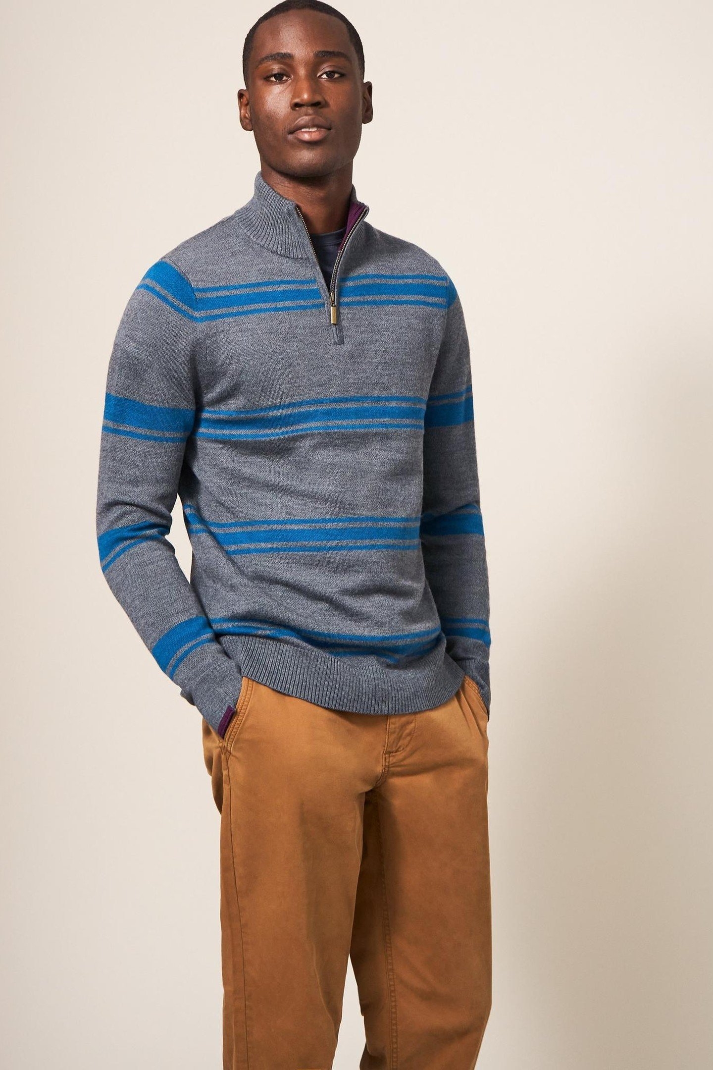 NEWPORT MERINO STRIPE FUNNEL CHARCOAL GREY 1