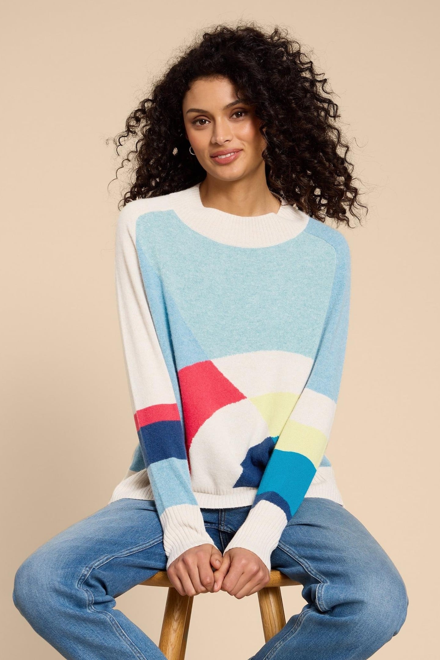 CORA CREW NECK CASHMERE JUMPER NATURAL MULTI 1