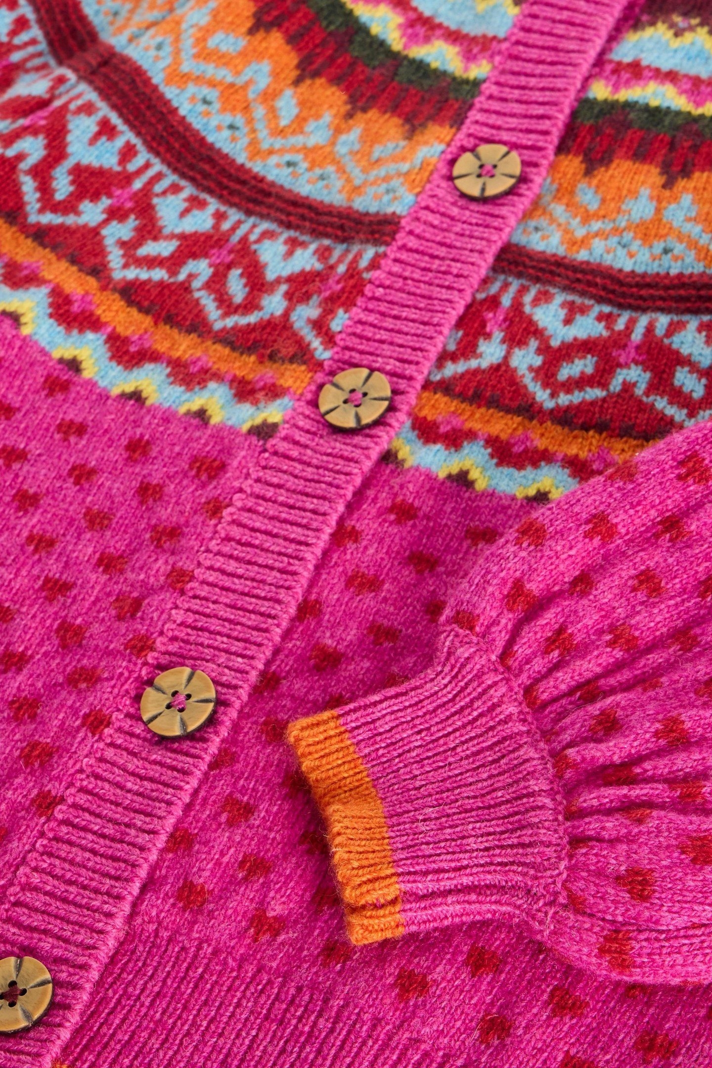 FAIRISLE CARDIGAN BRIGHT PINK 2