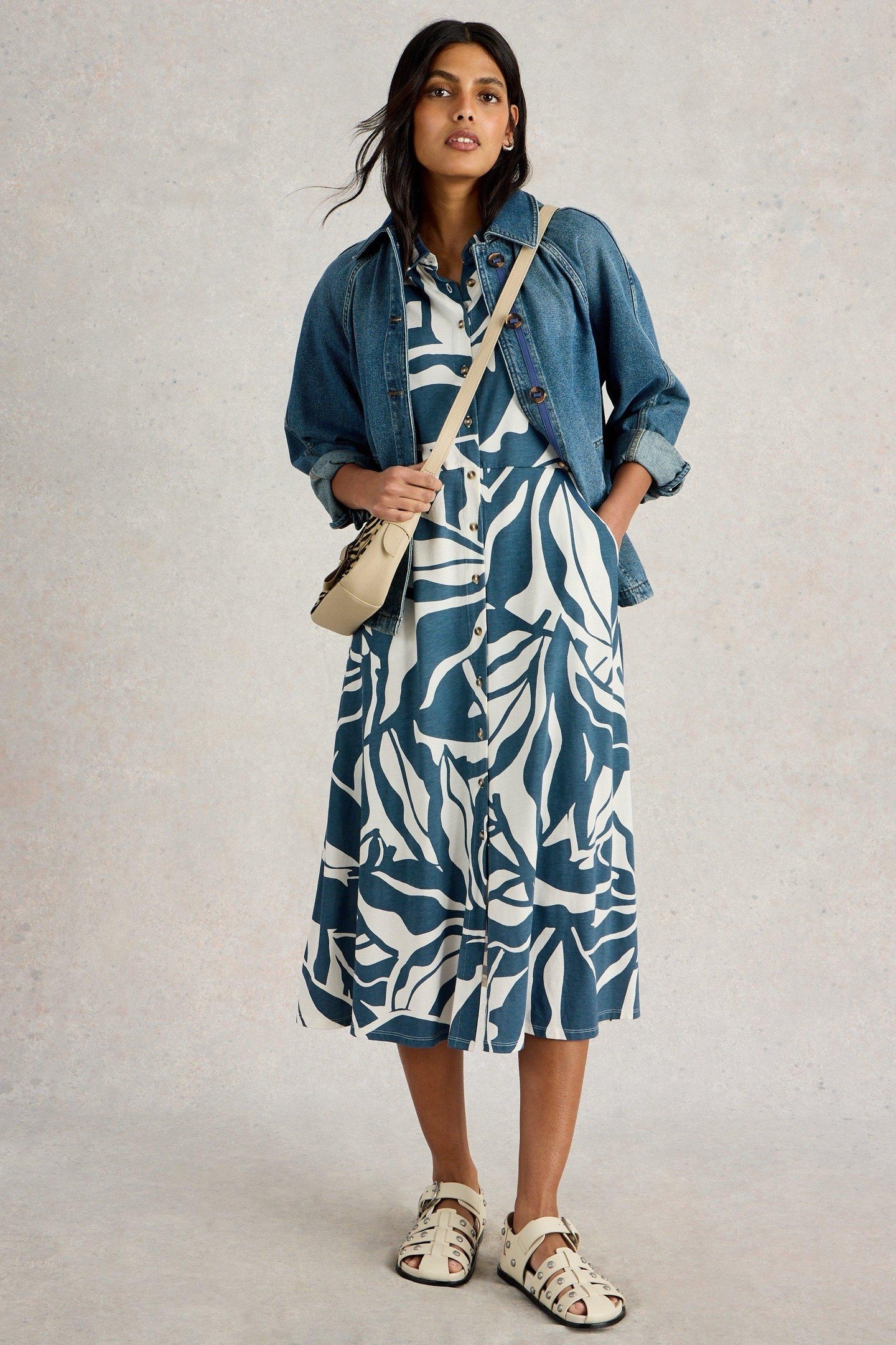 RUA JERSEY SHIRT DRESS NAVY PRINT 1