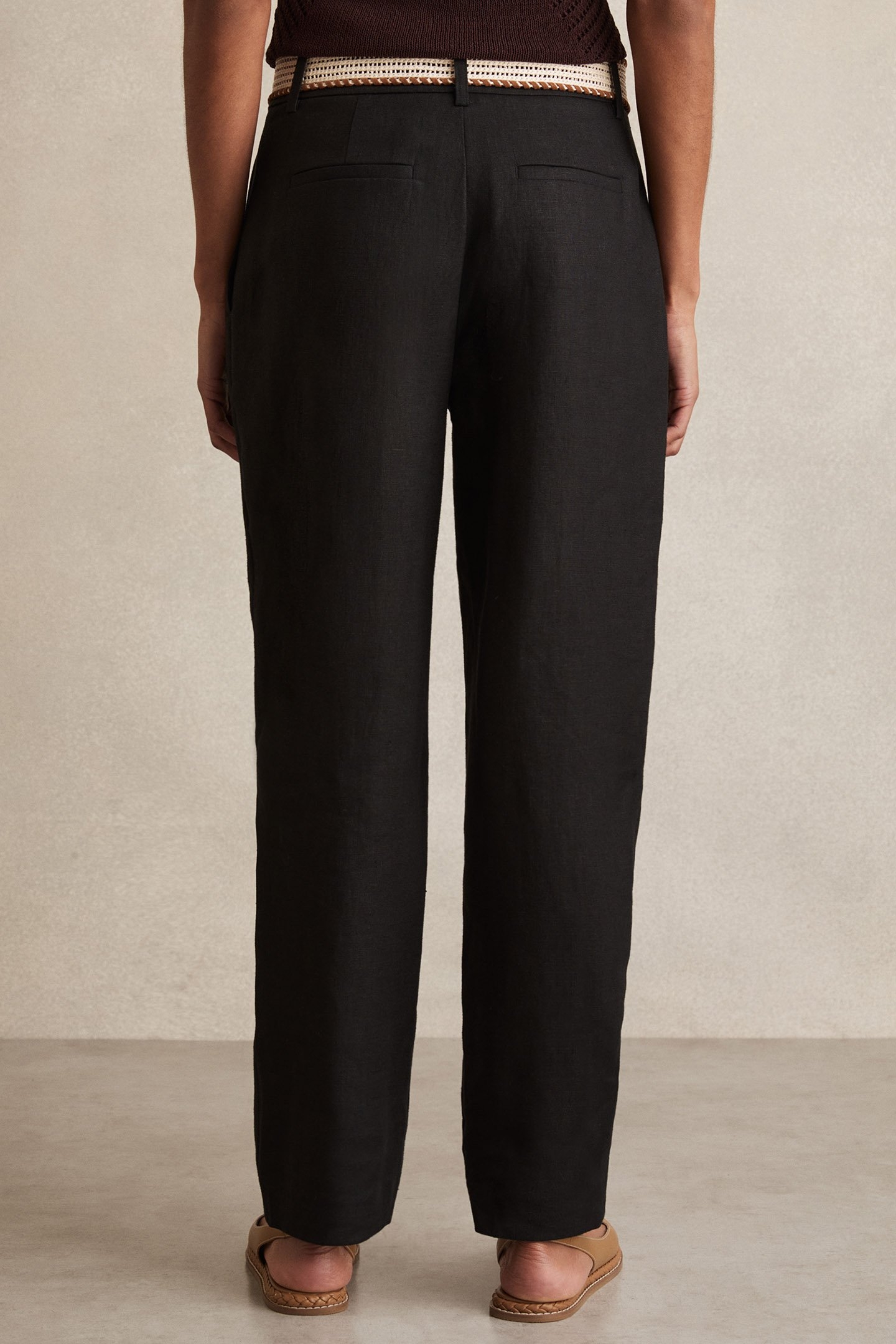 BELTED LINEN TAPER TROUSER BLACK 2