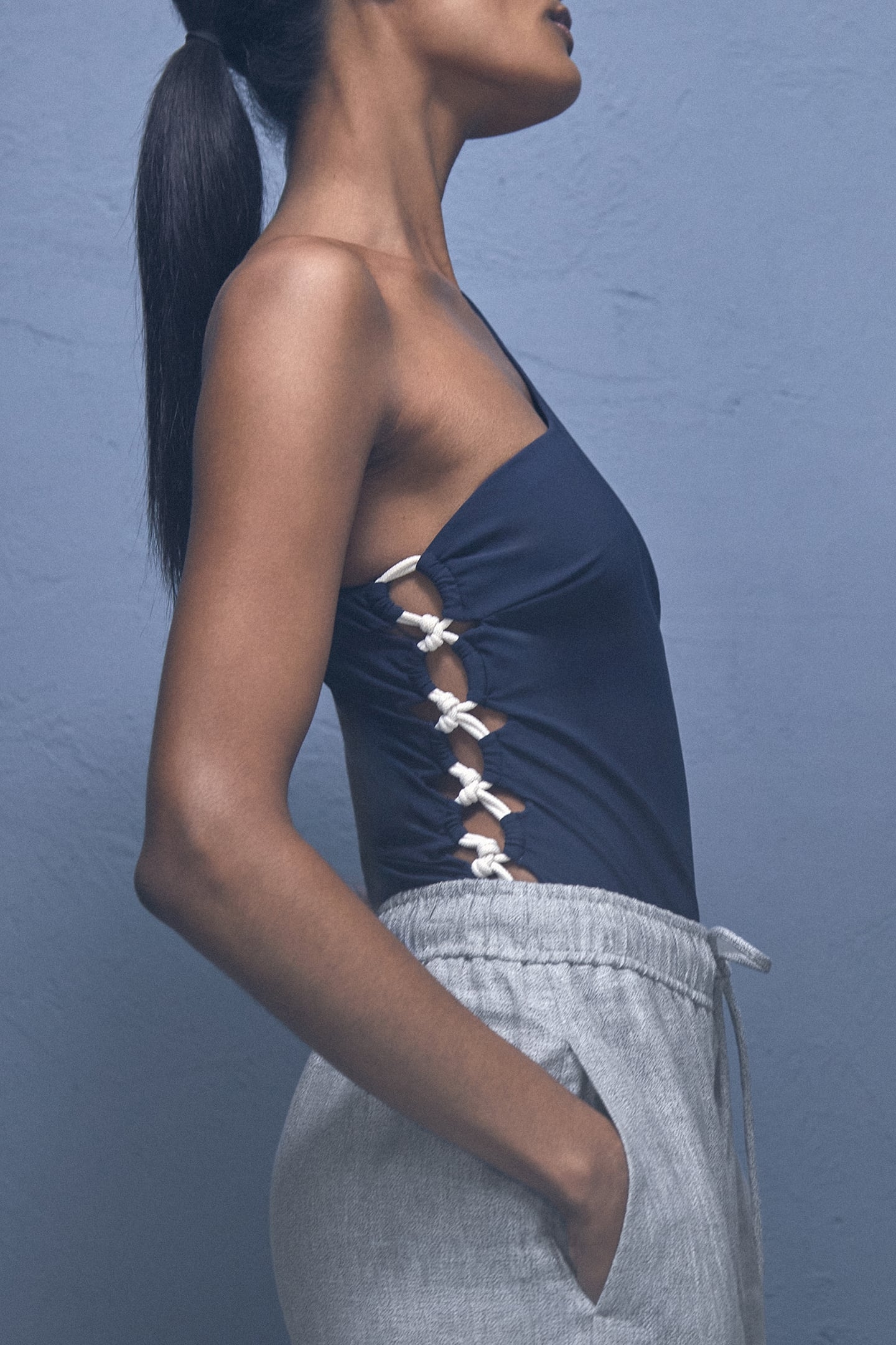 LINEN WIDE LEG TROUSER BLUE 5