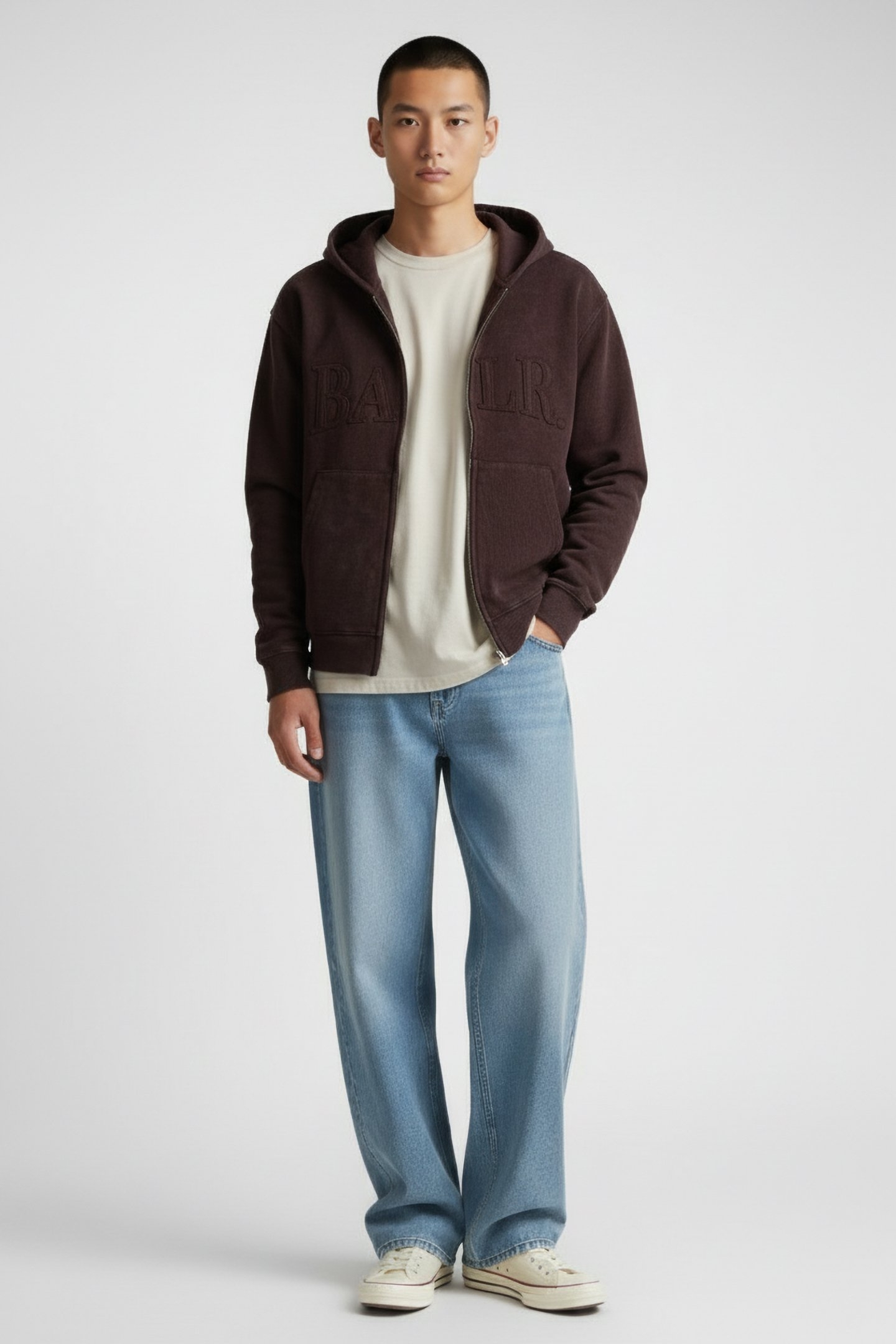 URBAN WASHED ZIP HOODIE DEEP BROWN 1