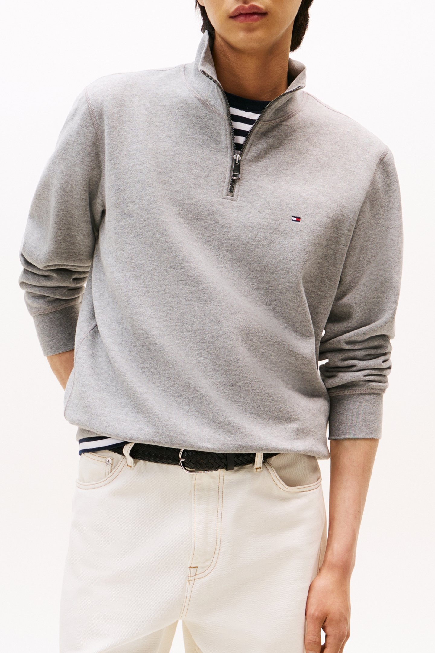 ESSENTIAL FLEECE 1/4 ZIP MEDIUM GREY HEATHER 1