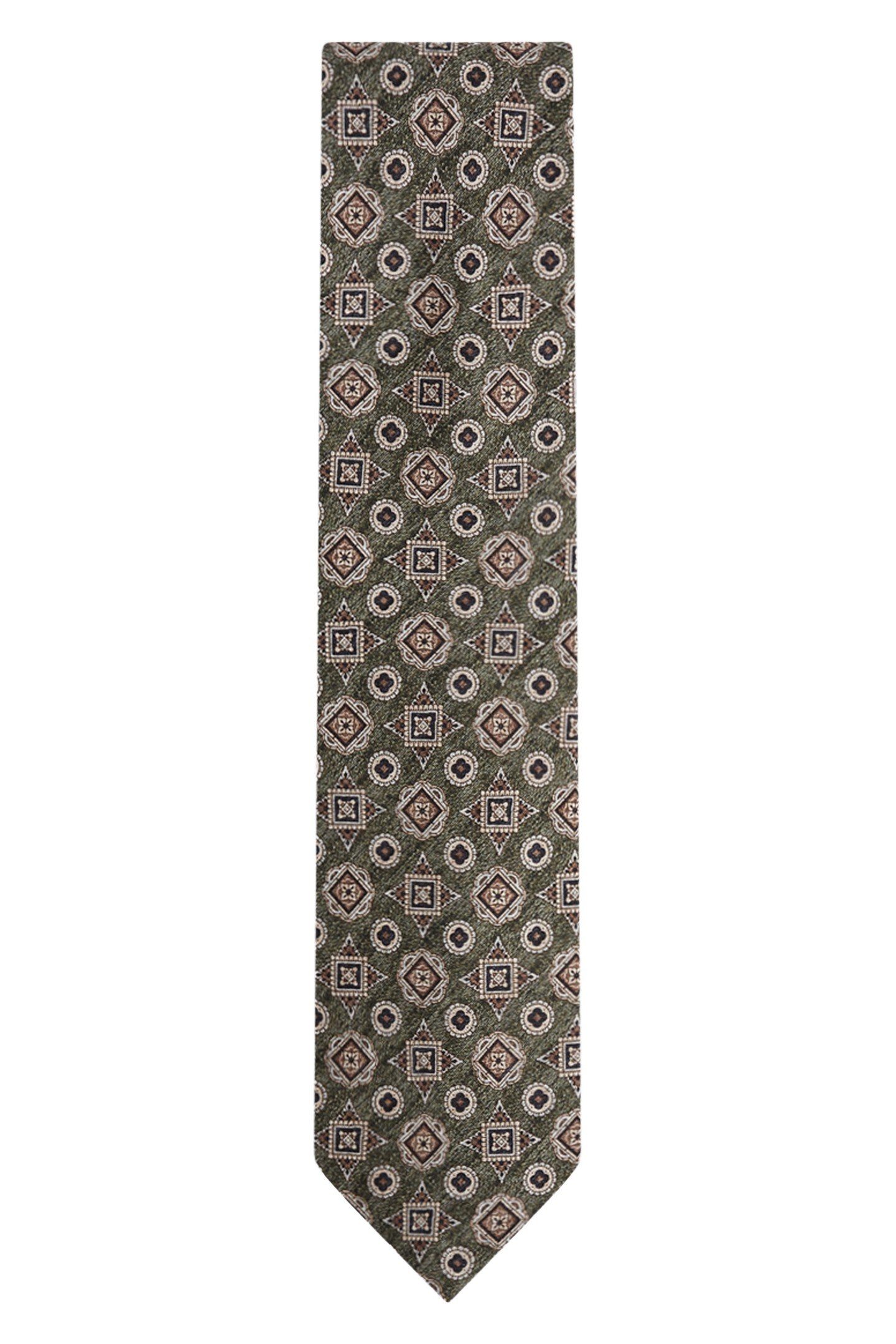 MIXED MEDALLION SILK TIE OLIVE MELANGE 2