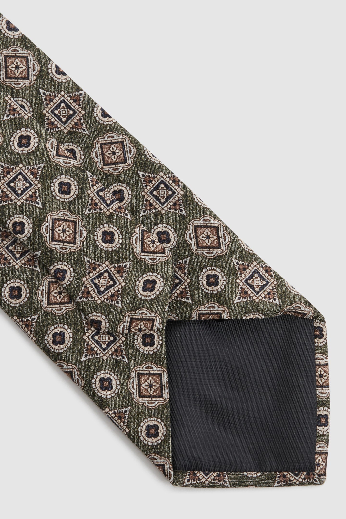 MIXED MEDALLION SILK TIE OLIVE MELANGE 4