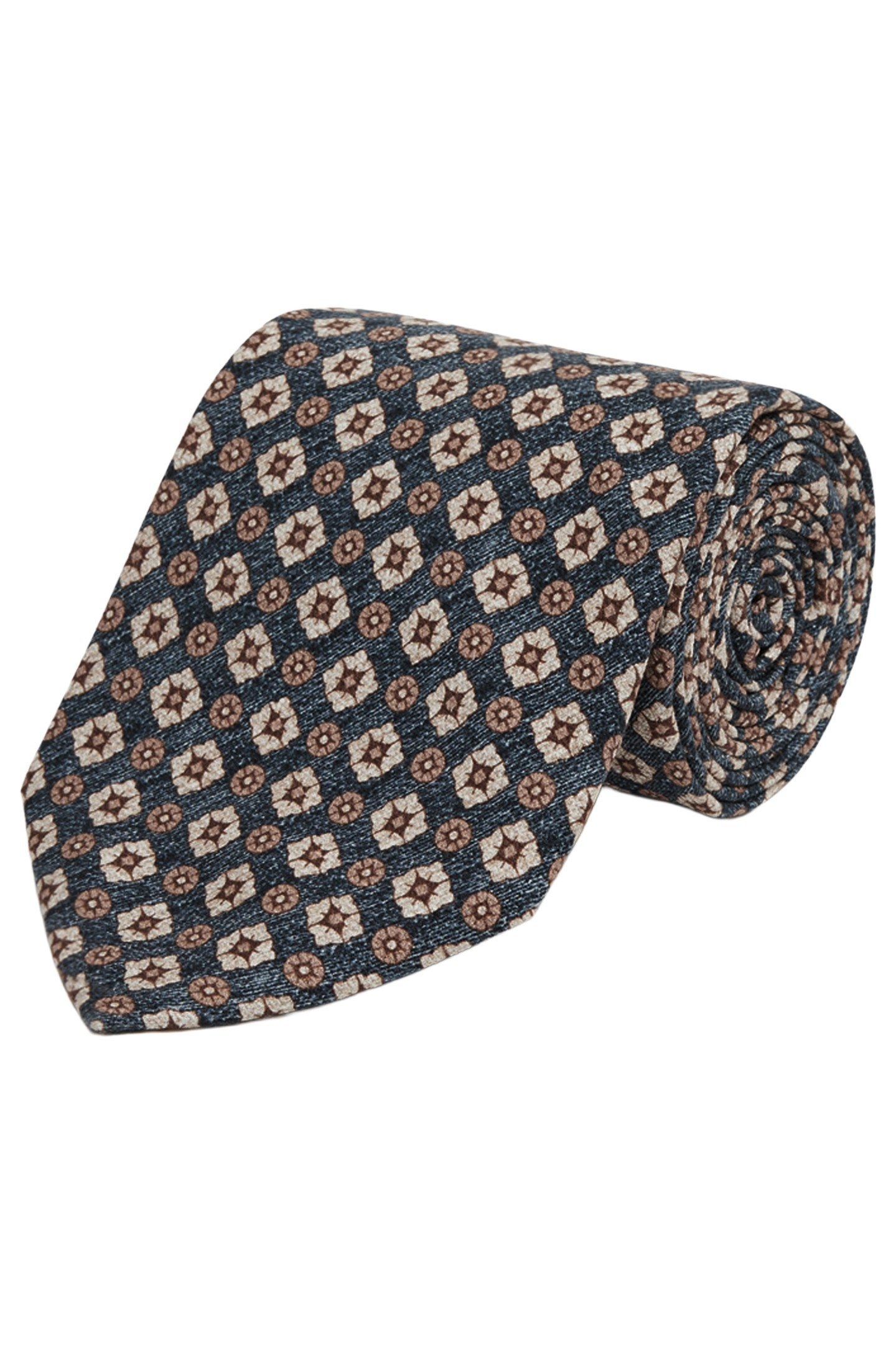 SMALL MEDALLION SILK TIE INDIGO MELANGE 3