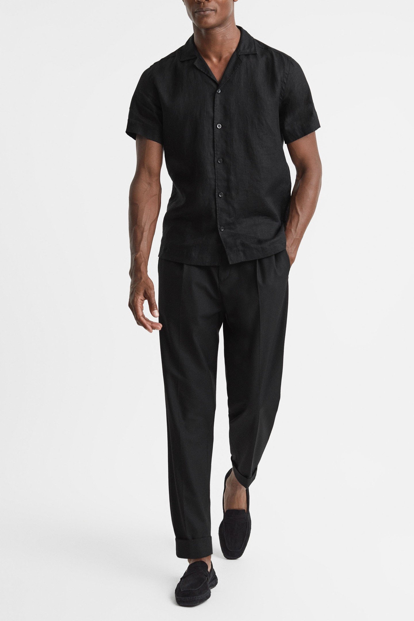 SHORTSLEEVE CUBAN COLLAR LINEN SHIRT BLACK 2