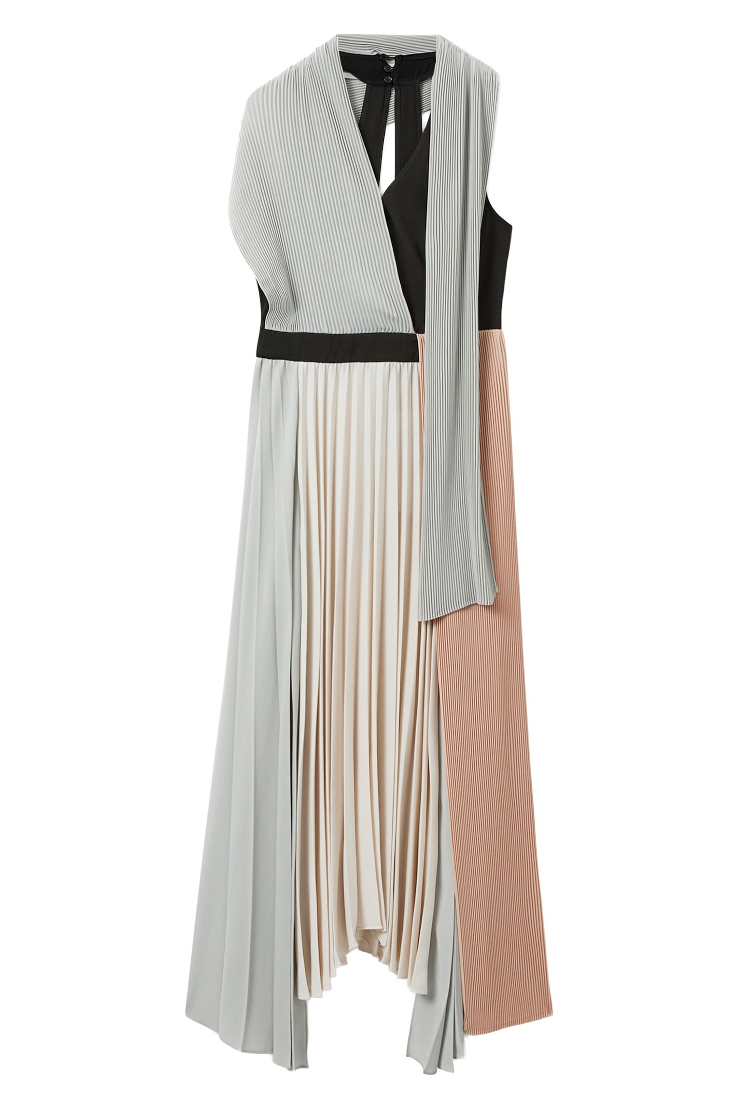 COLOUR BLOCK PLEATED MIDI DRESS PINK/CREAM 4