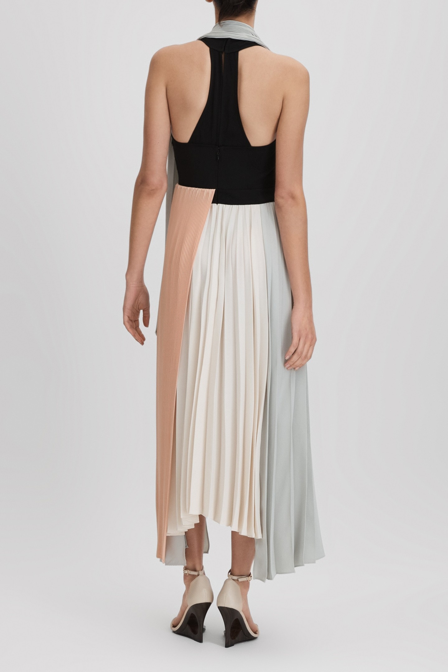 COLOUR BLOCK PLEATED MIDI DRESS PINK/CREAM 2