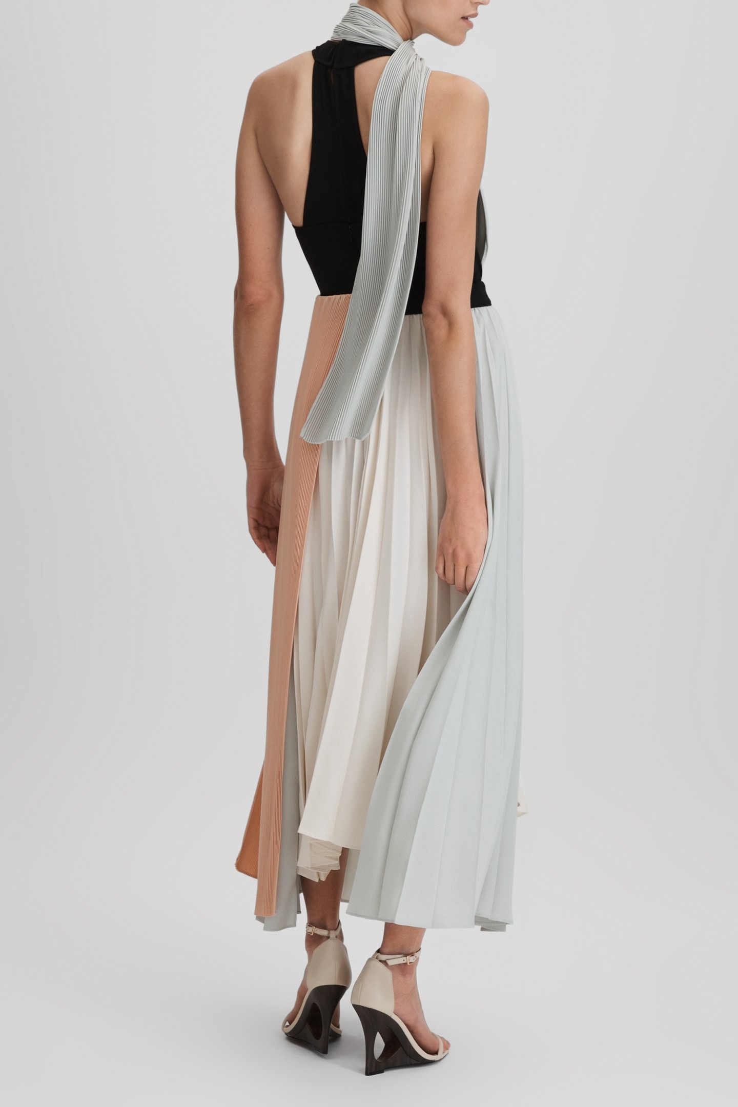 COLOUR BLOCK PLEATED MIDI DRESS PINK/CREAM 3