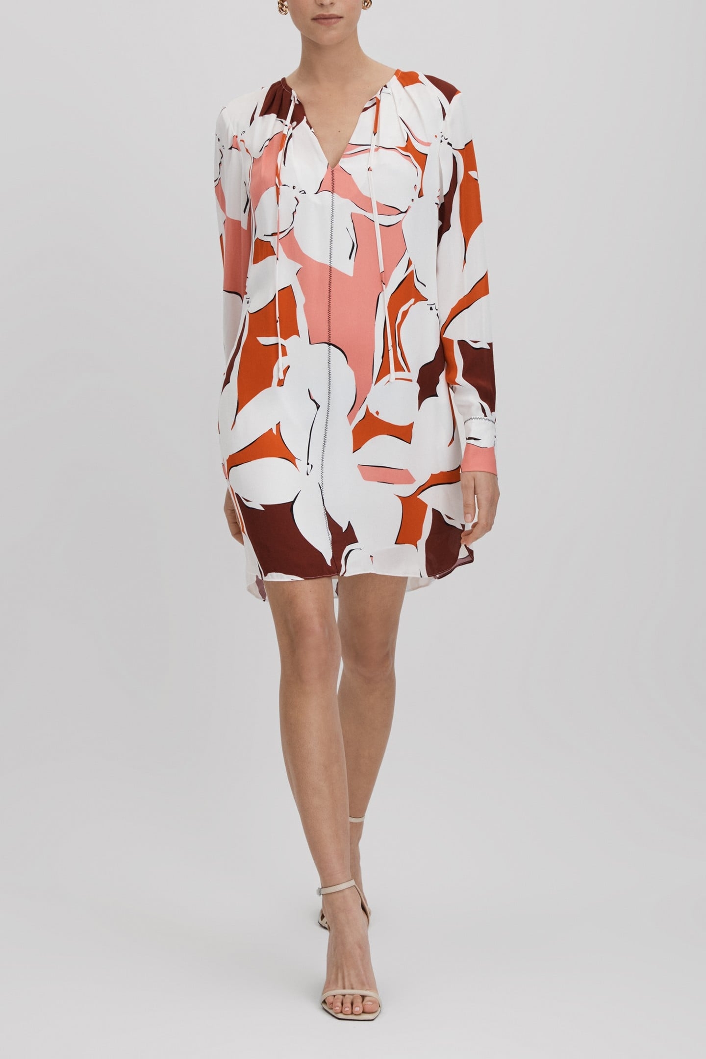 PRINTED SHIFT DRESS CREAM/RED 1