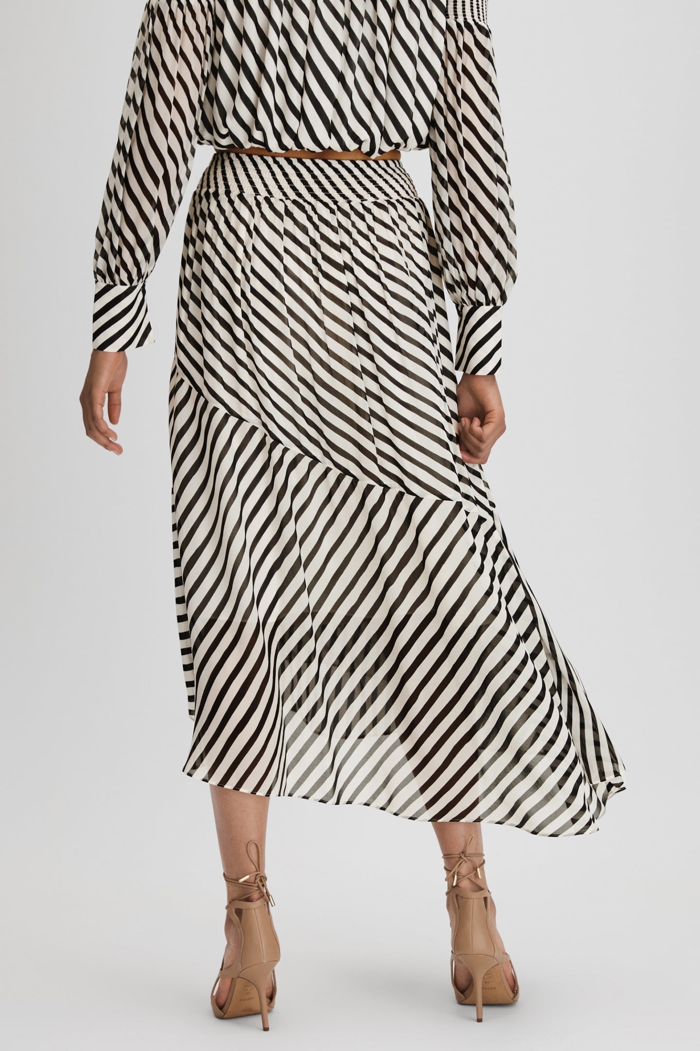 STRIPE ASYMMETRIC MIDI SKIRT BLACK/CREAM 2