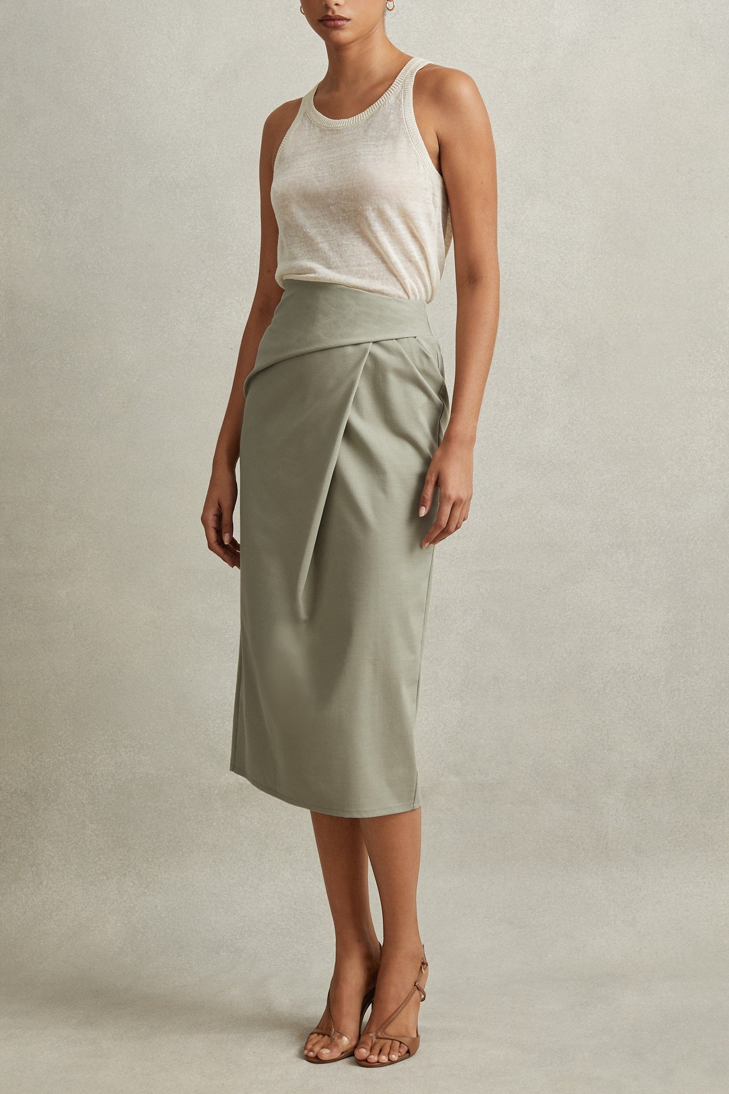 WRAP MIDI SKIRT KHAKI 2
