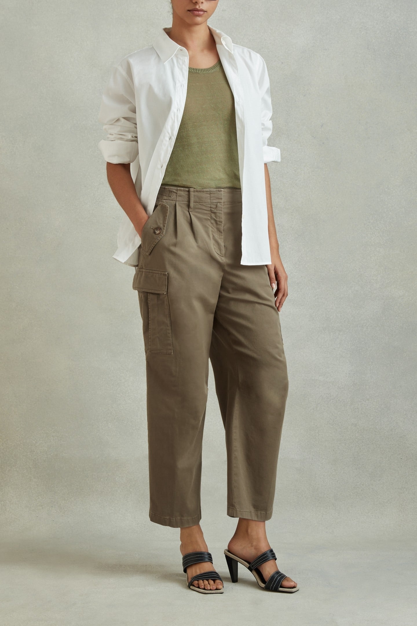 TAPER COTTON COMBAT TROUSER KHAKI 1