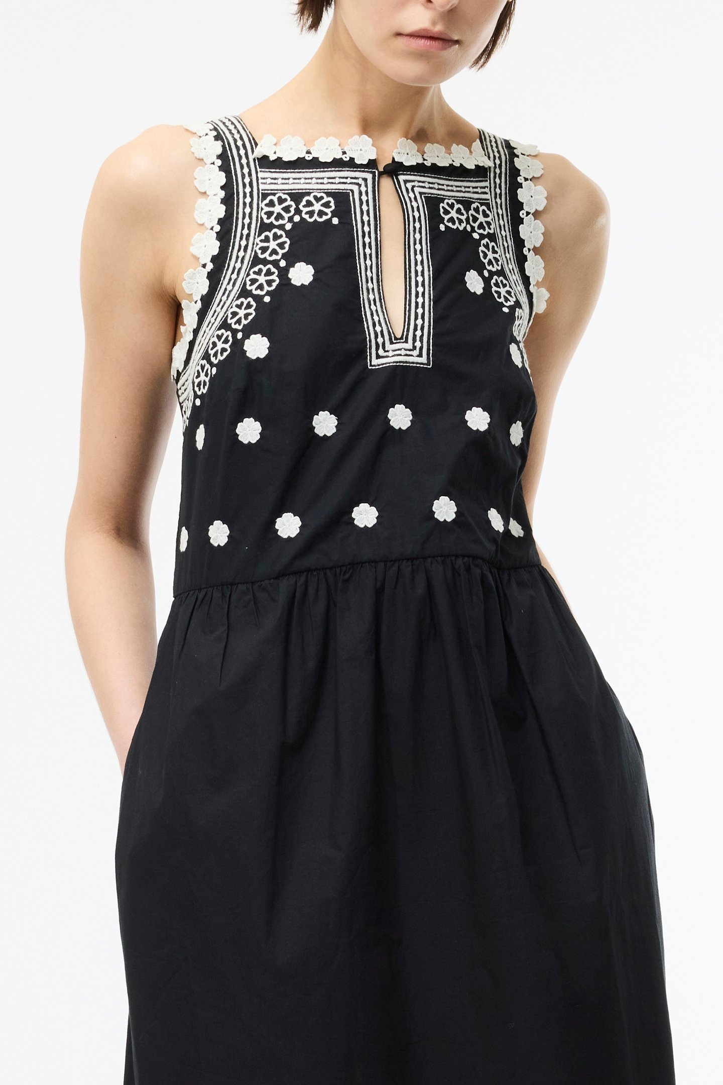 DEVIN POPLIN EMBROIDERED MIDI BLACK 1