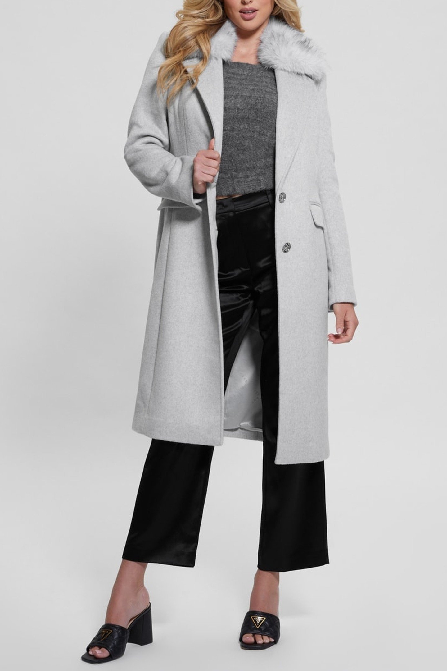 NANCY FIT COAT FAUX LIGHT MELANGE GREY M 1