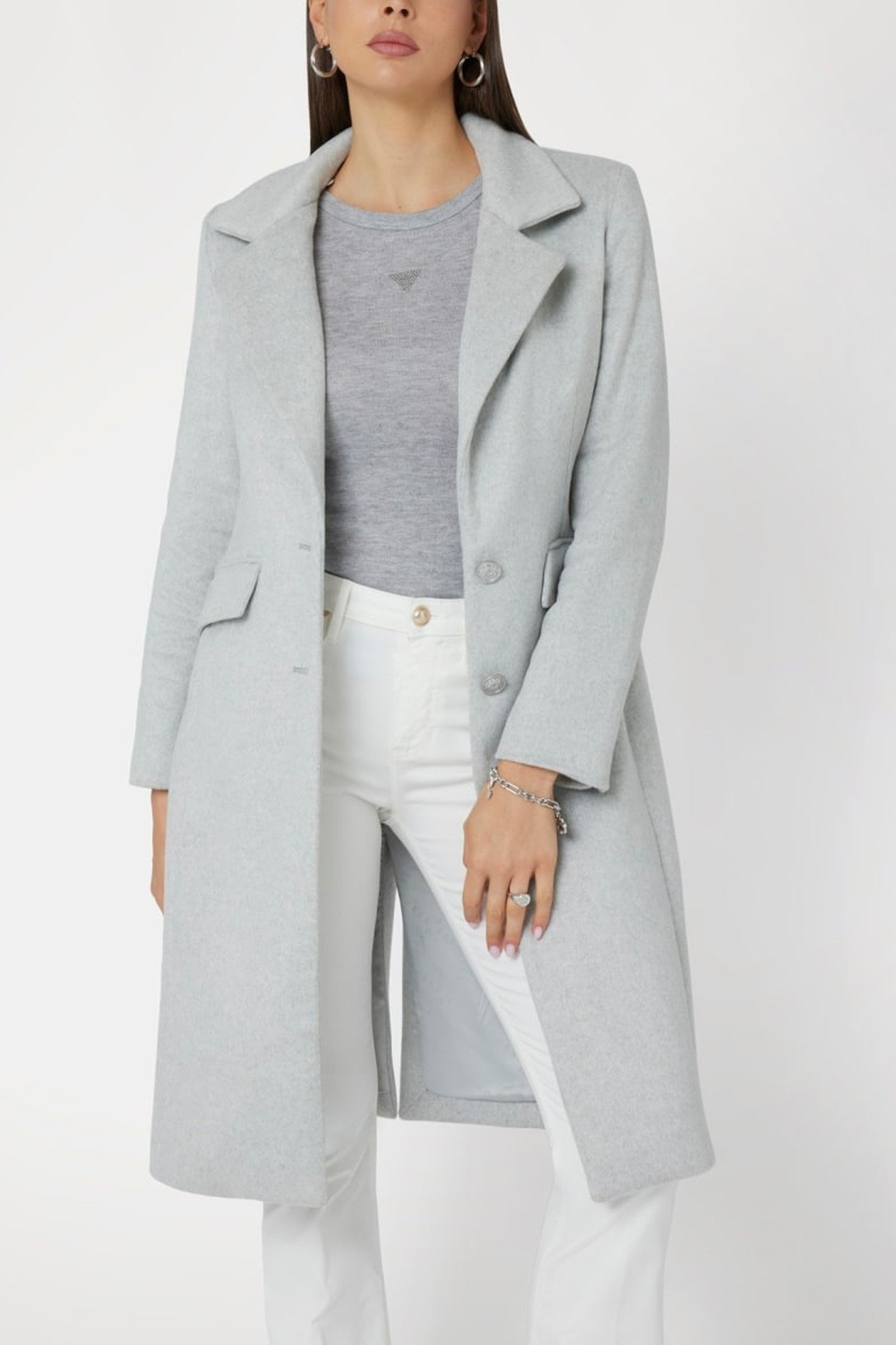 NANCY FIT COAT FAUX LIGHT MELANGE GREY M 7