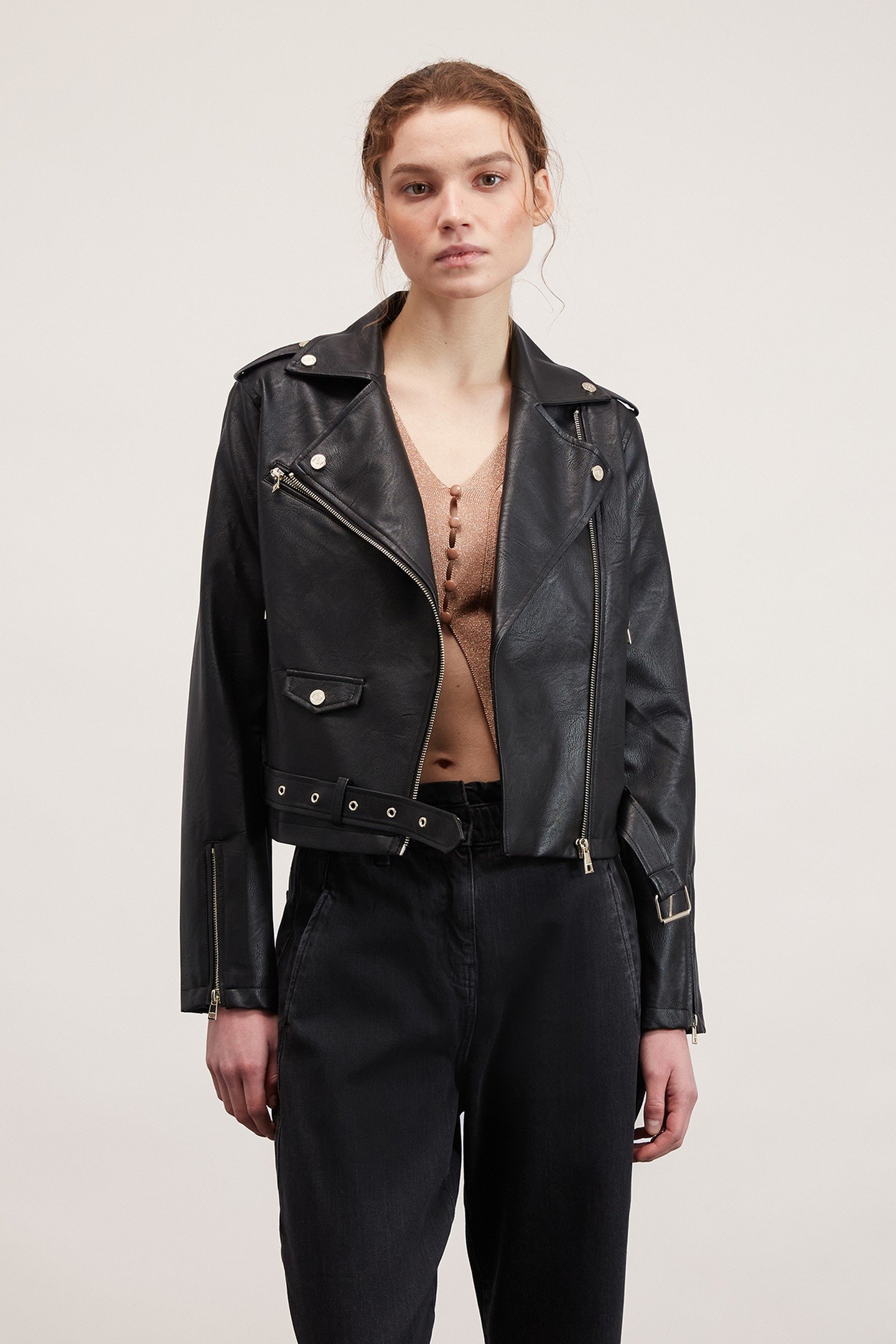 LEATHER-EFFECT BIKER JACKET BLACK 2