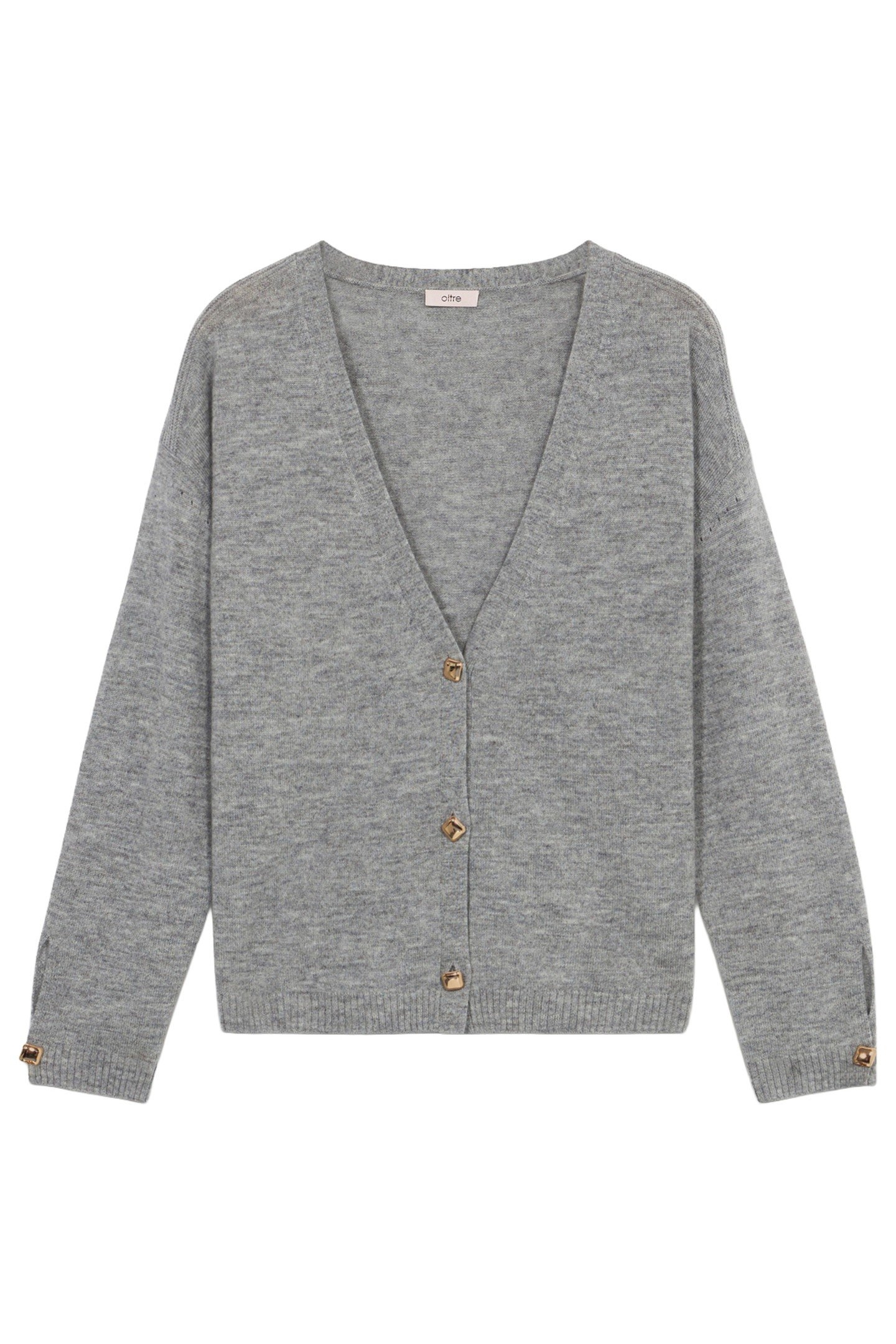 CASHMERE BLEND CARDIGAN WITH SQUARE BUTTONS GREY 3