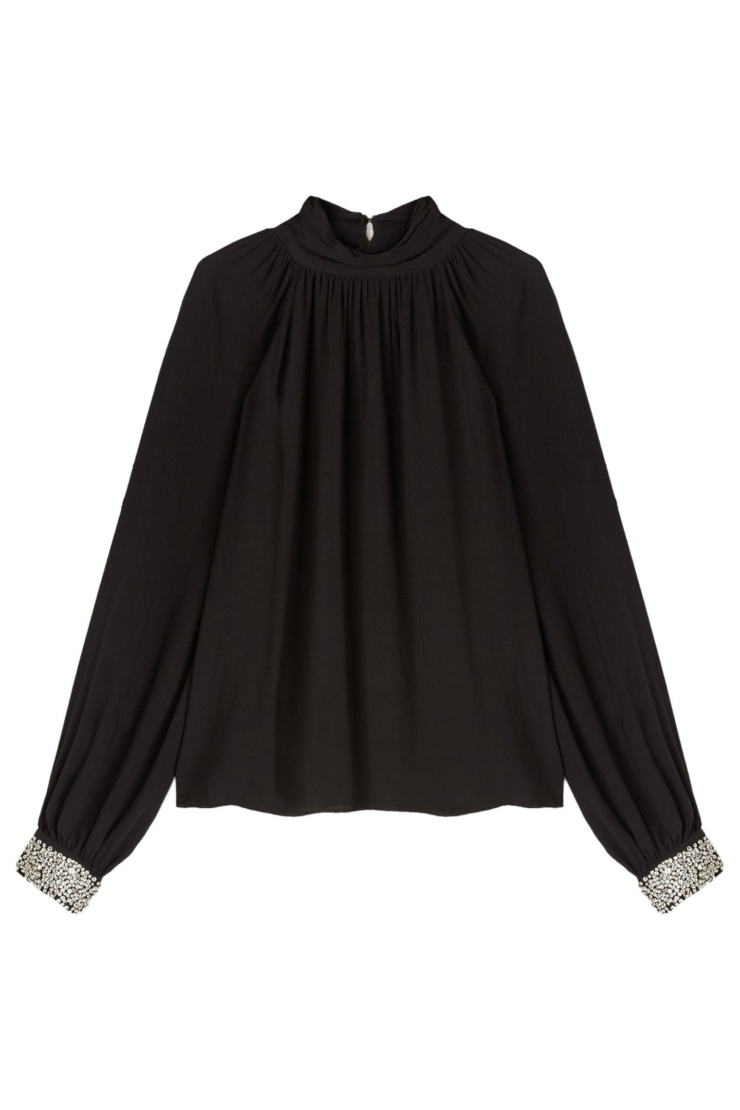 FLOWING BLOUSE WITH CUFFS EMBROIDERED WITH STONES BLACK 4