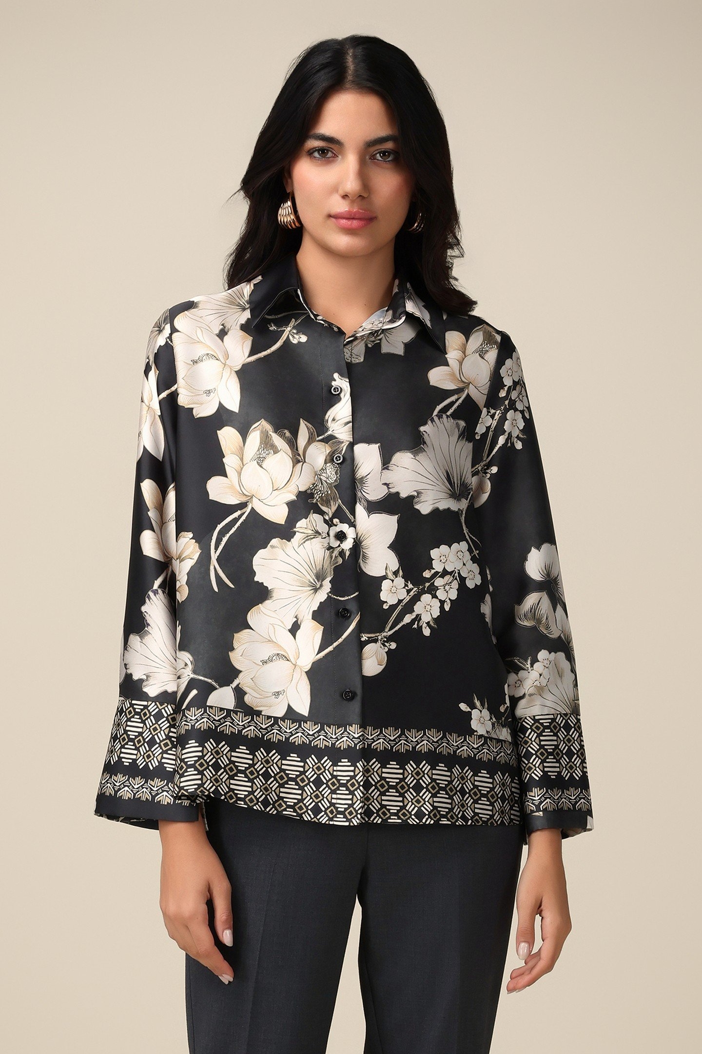 FLORAL SATIN SHIRT BLACK 1