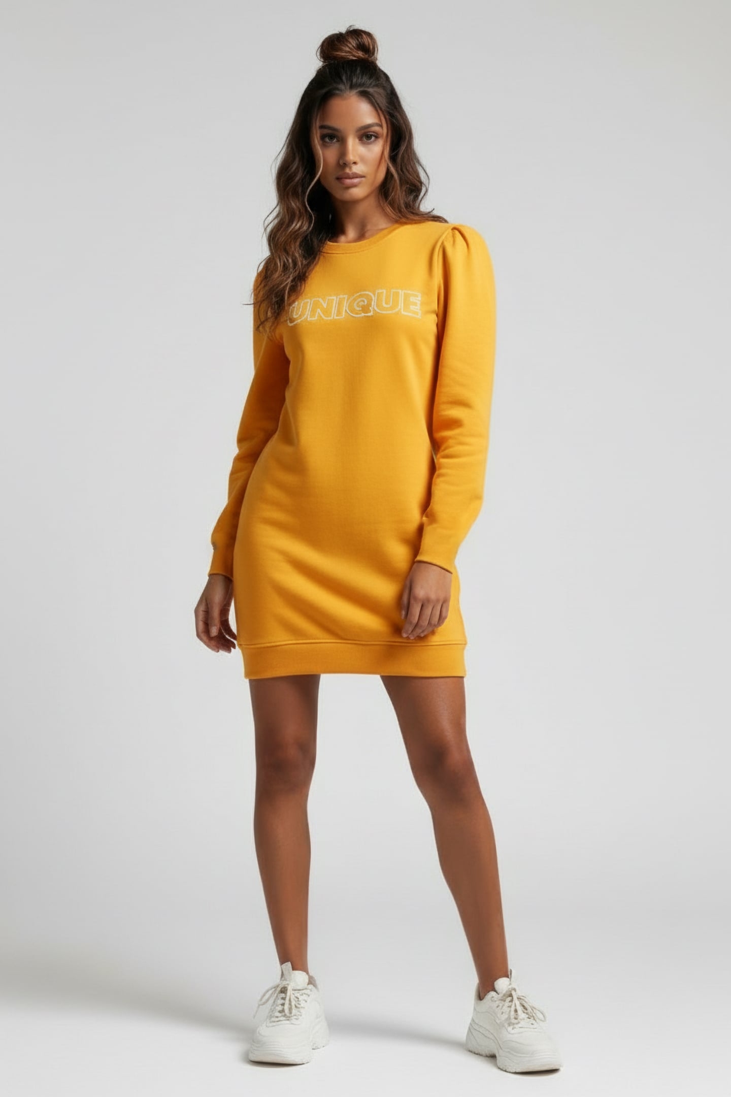 DRESS FLOCK PRINT ORANGE 1