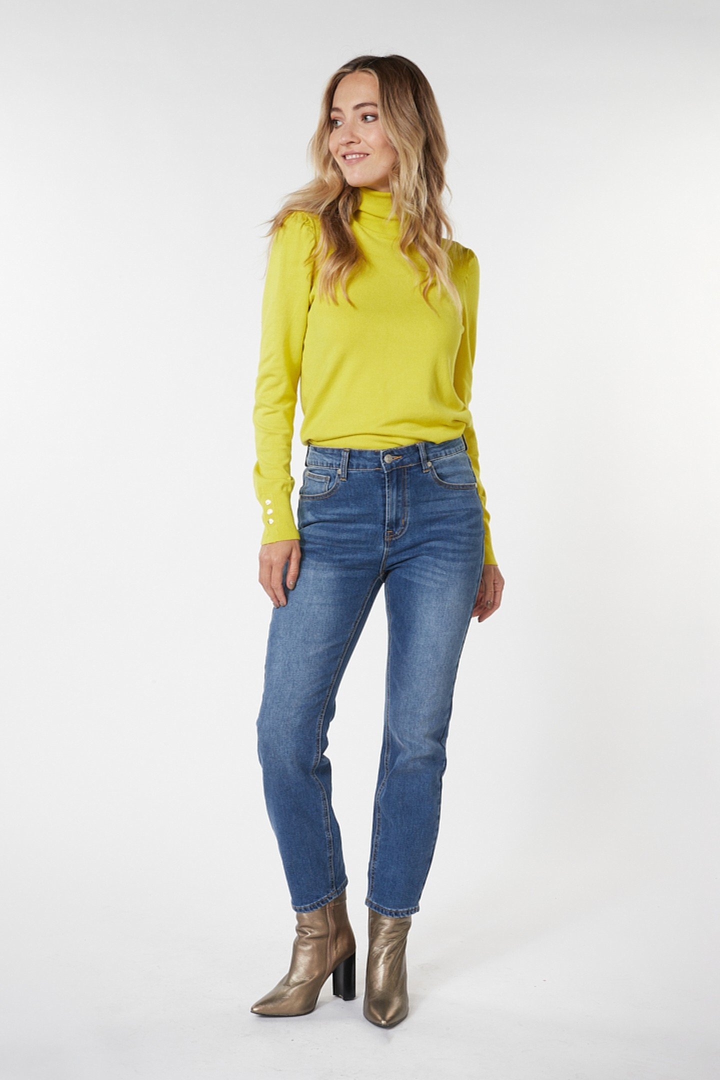 SWEATER PUFF SLVE BUTTONS WARM OLIVE 2