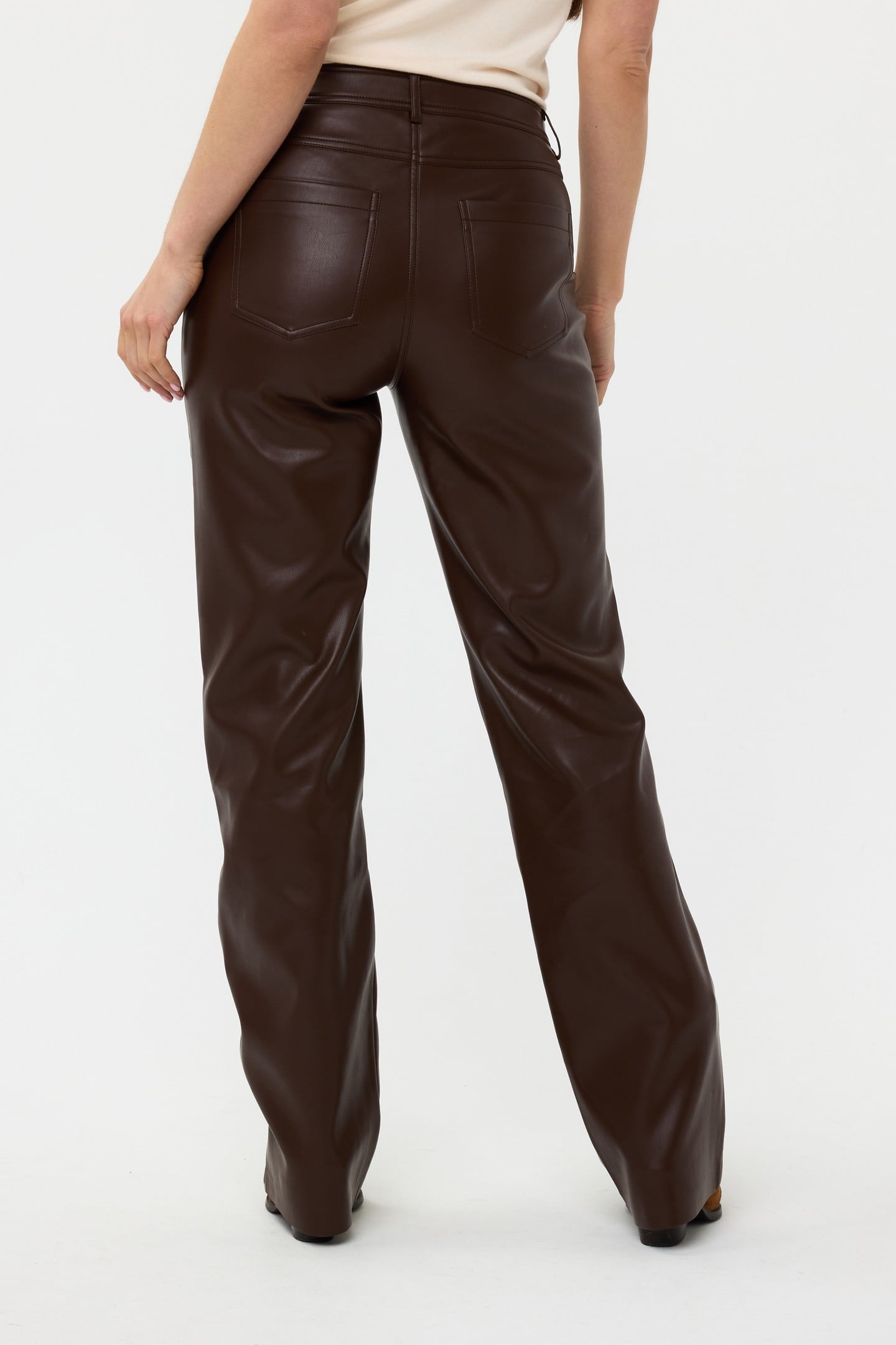 TROUSERS 5 POCKET VEGAN LEATHER CHOCOLATE 4