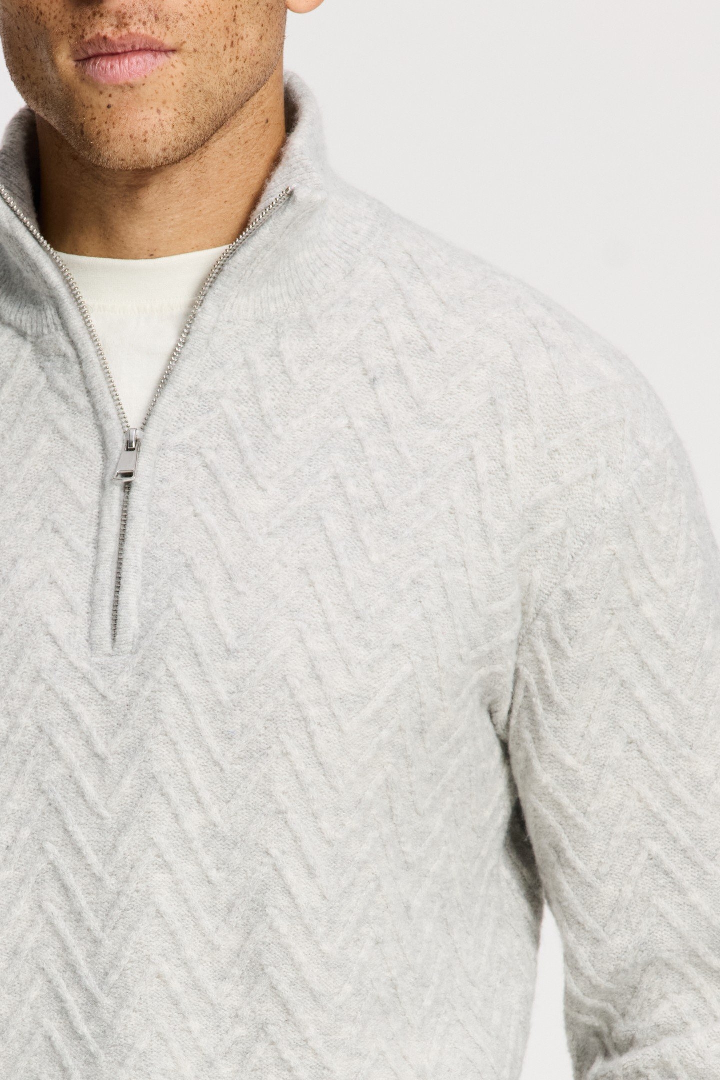 PIKE RELAXED FIT ZIGZAG PULLOVER LIGHT GREY MELANGE 7